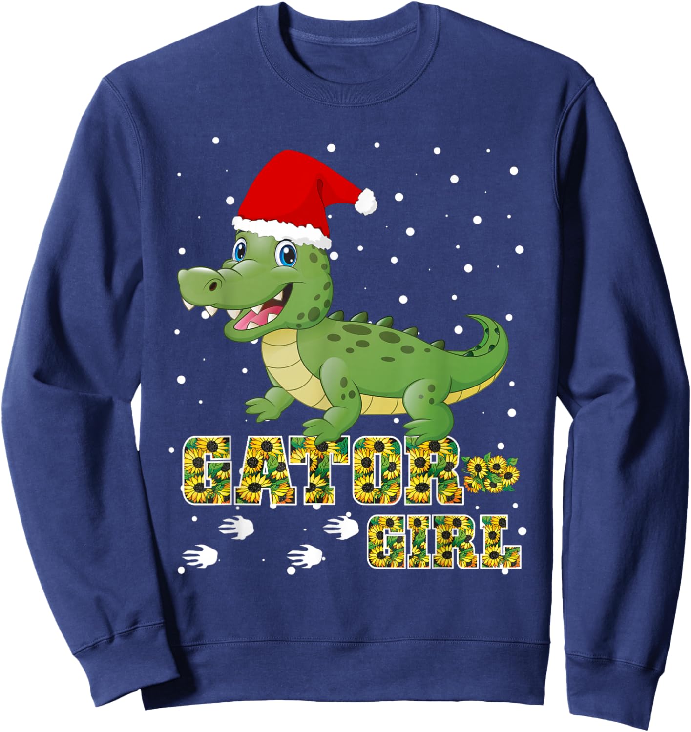 Christmas Gator Girl Santa Hat Florida Alligator Crocodile Sweatshirt - Sweatshirt | Navy