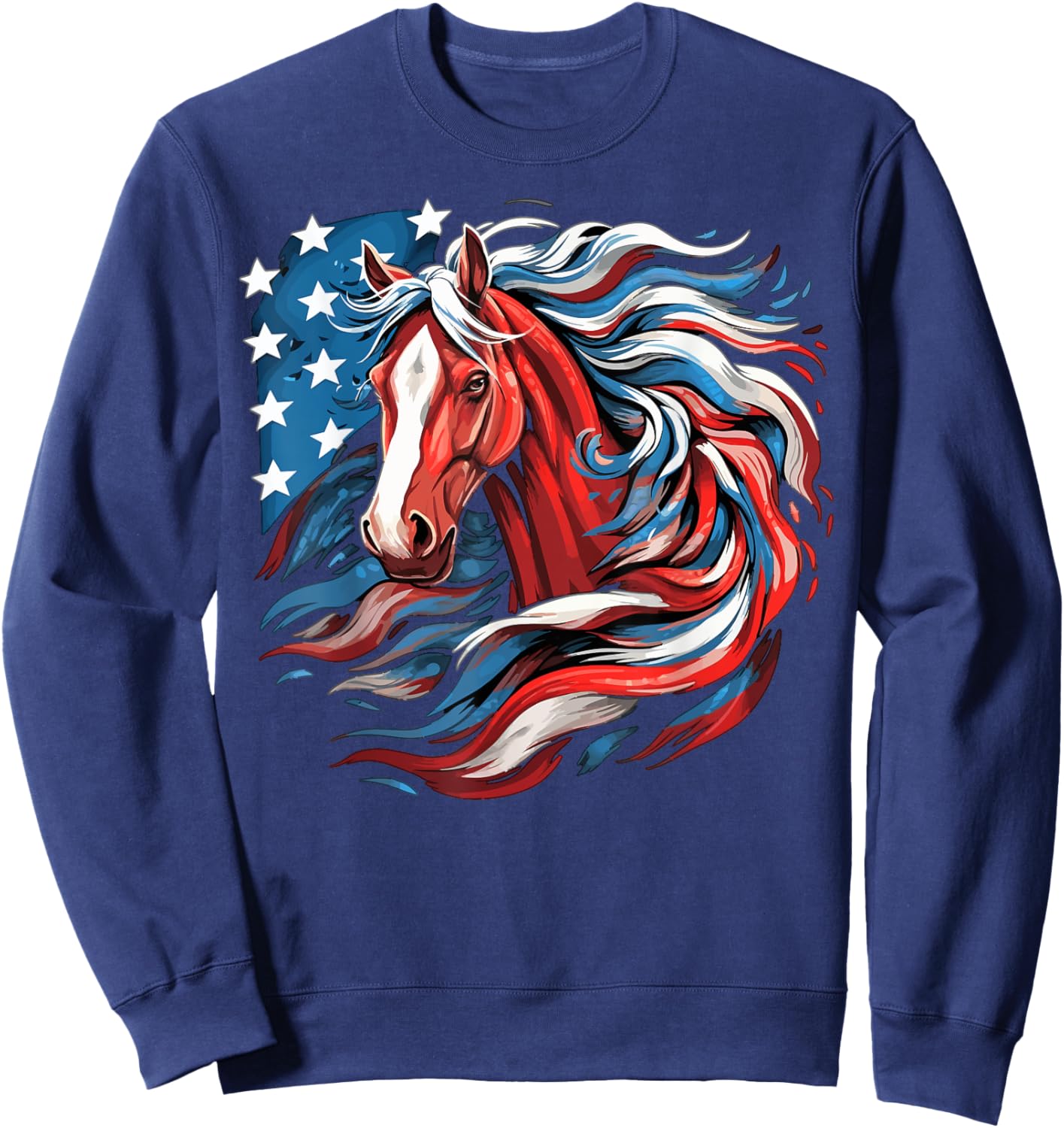 Horse With USA Flag Horseback Riding Equestrian Women Men Sweatshirt - Sweatshirt | Navy