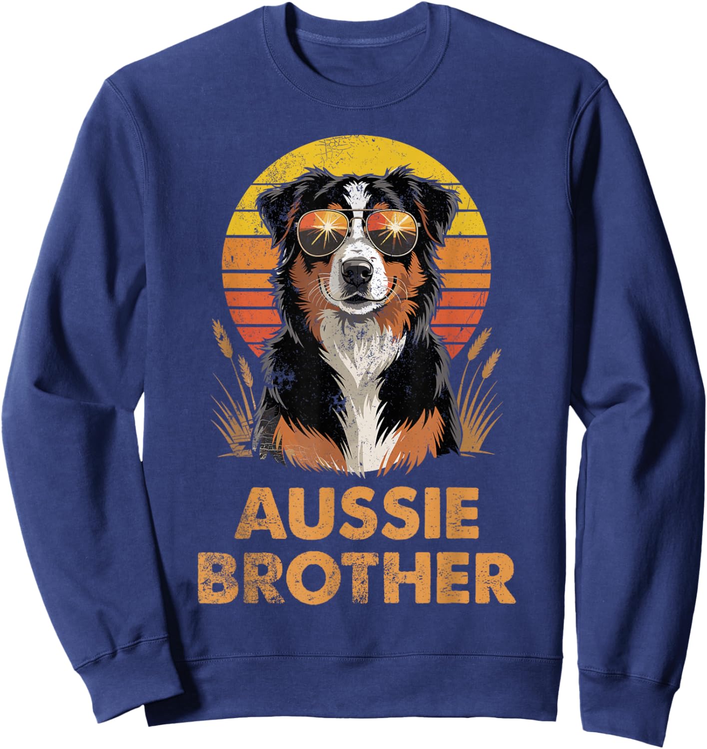 Retro Australian Shepherd Brother Funny Vintage Dog Owner Sweatshirt - Sweatshirt | Navy