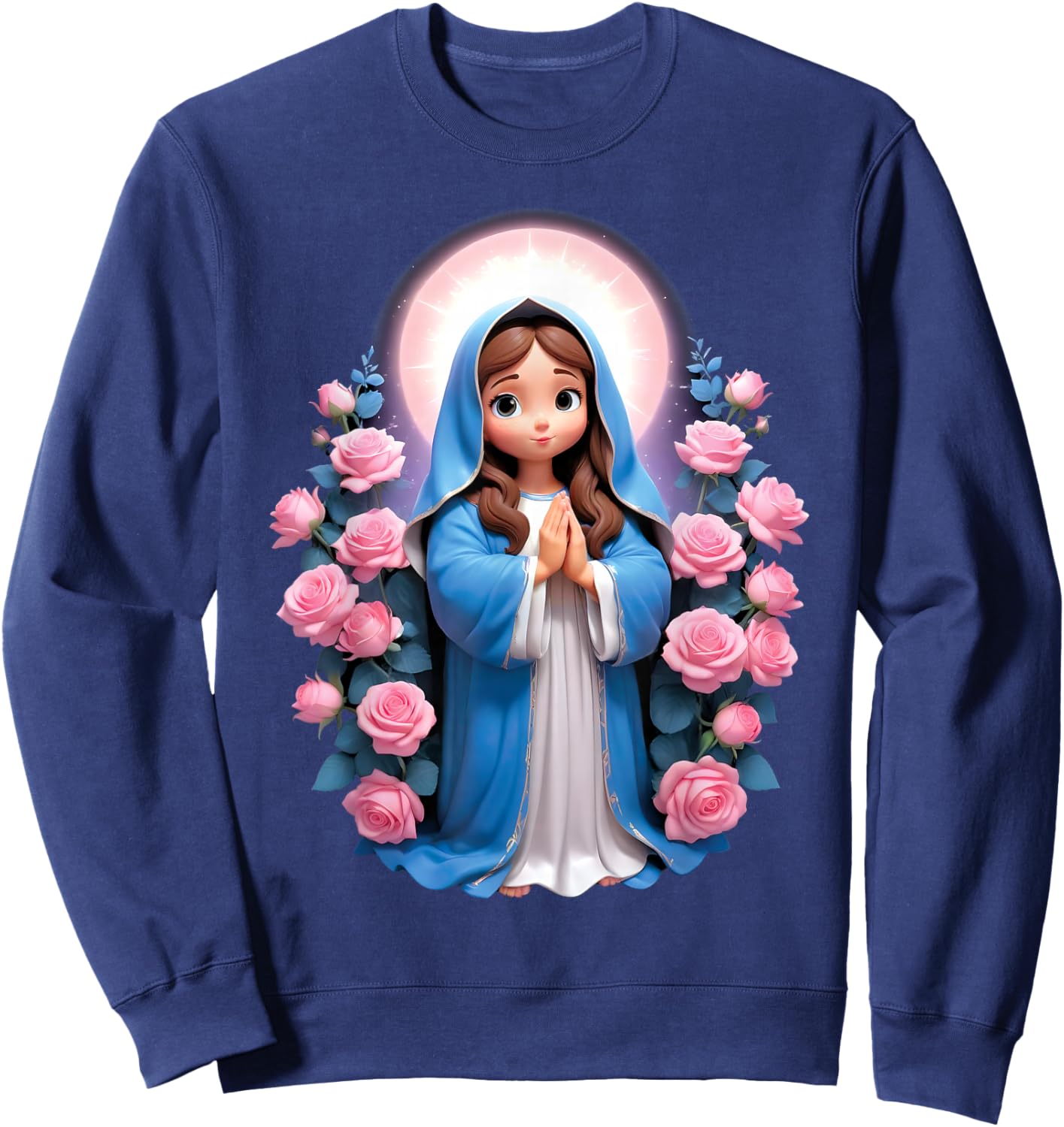 Blessed Mother Mary Mother of Jesus Roses Our Lady Catholic Sweatshirt - Sweatshirt | Navy