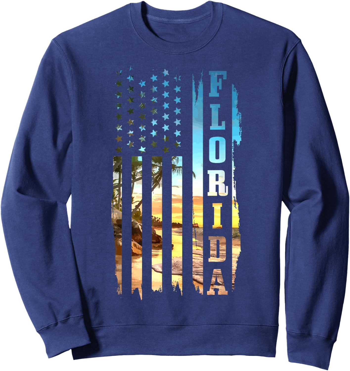 Florida American Flag Pride Beach Surfer Sweatshirt - Sweatshirt | Navy