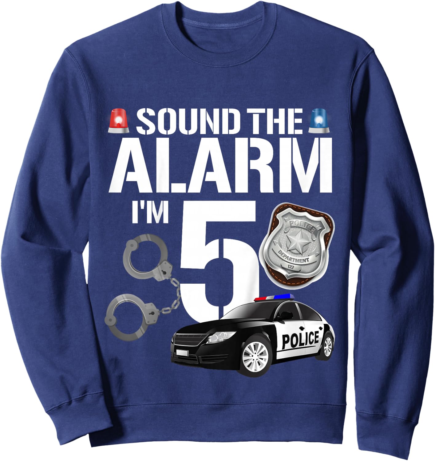 Kids 5 Year Old Police Birthday Officer Cop Car 5th Gift Boy Sweatshirt - Sweatshirt | Navy