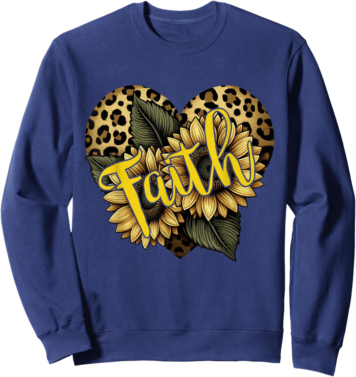 Faith Leopard Cheetah Print Heart Sunflower Christian Faith Sweatshirt - Sweatshirt | Navy