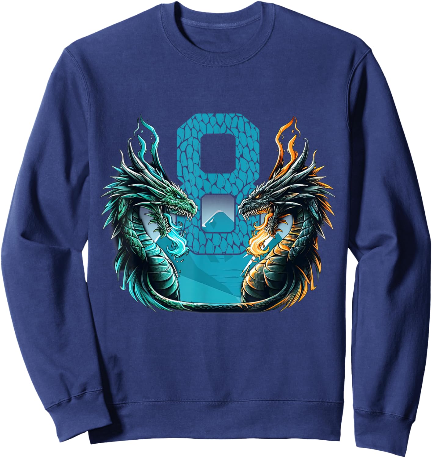 Boy Girl 8 Year Old Birthday Dragon Shirt 8th Birthday Sweatshirt - Sweatshirt | Navy