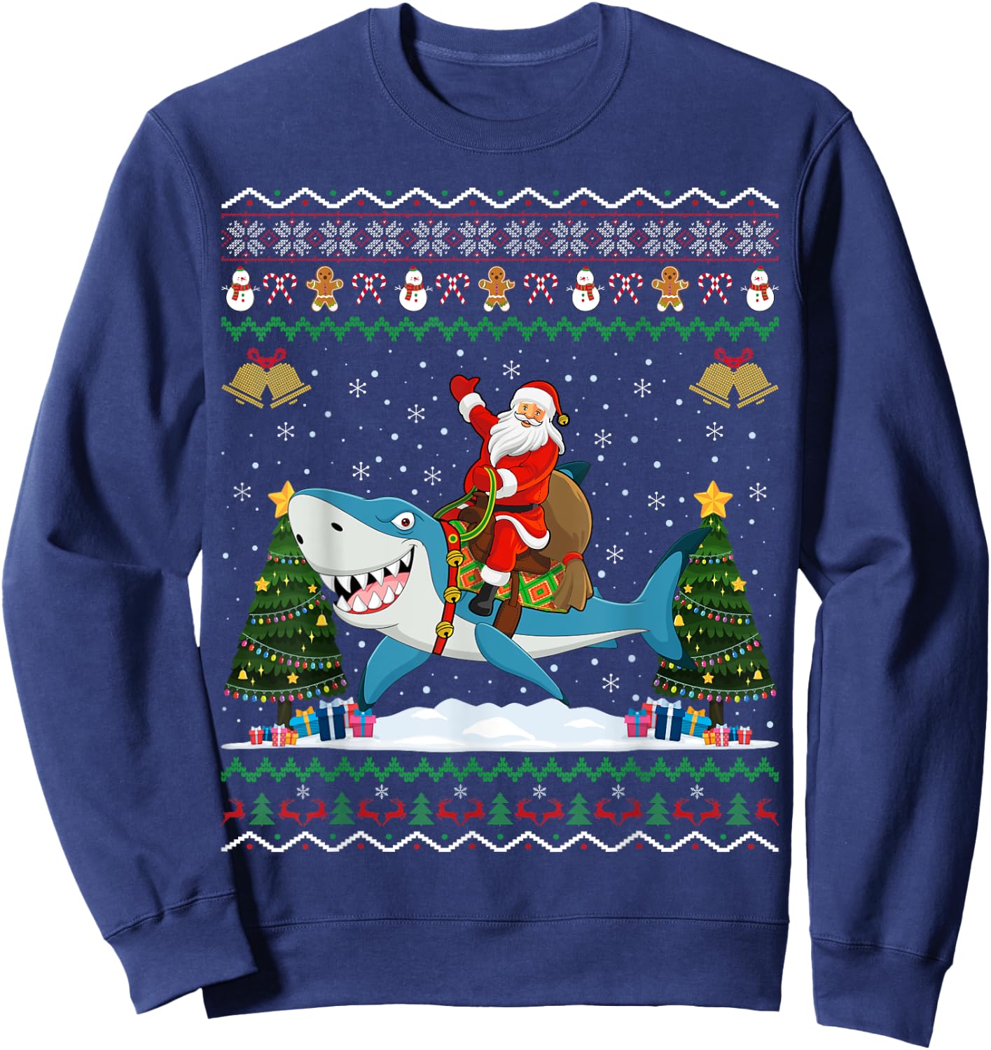 Shark Ugly Xmas Gift Santa Riding Shark Christmas Sweatshirt - Sweatshirt | Navy