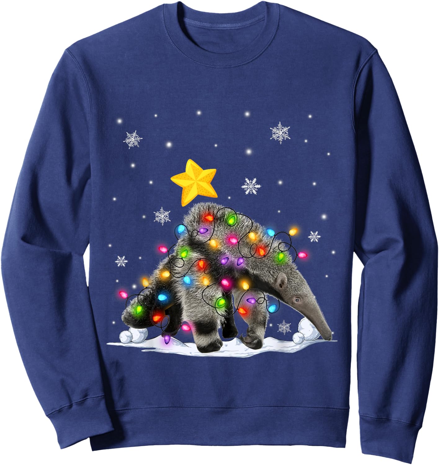 Funny Xmas Anteater Animals Lover Christmas Tree Lights Sweatshirt - Sweatshirt | Navy