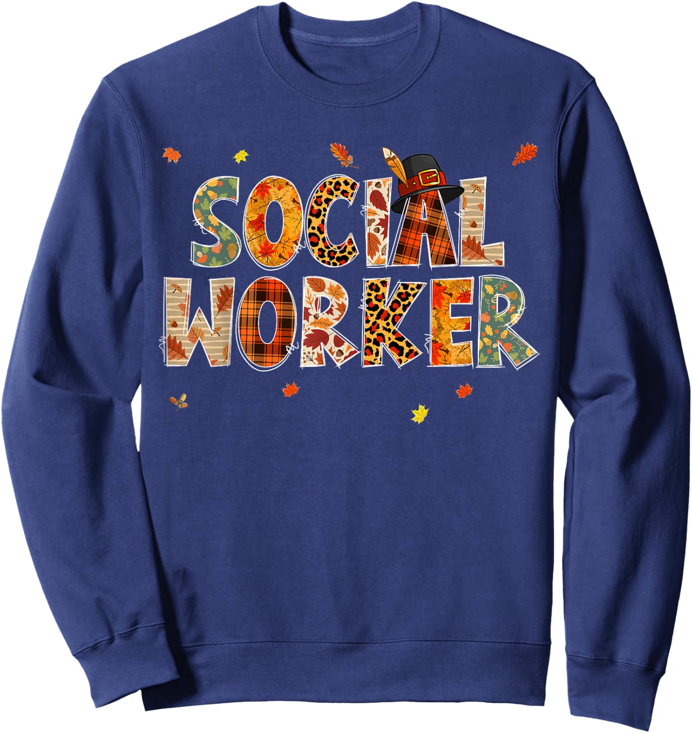 Funny Social Worker Pumpkin Autumn Tree Fall Leaves Sweatshirt - Sweatshirt | Navy