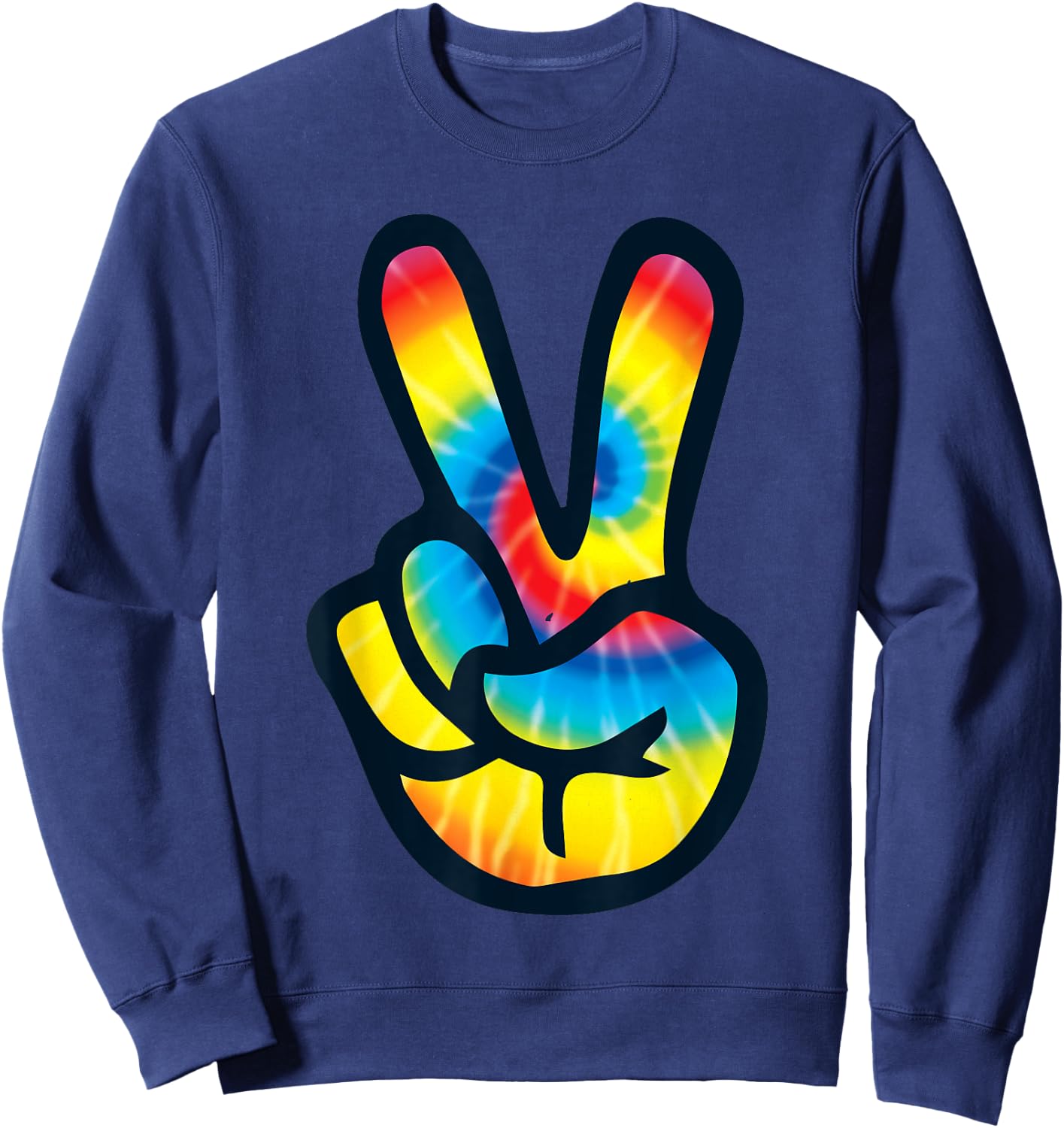Tie Dye Peace Sign Hand | V Symbol 60s 70s 80s Sweatshirt - Sweatshirt | Navy