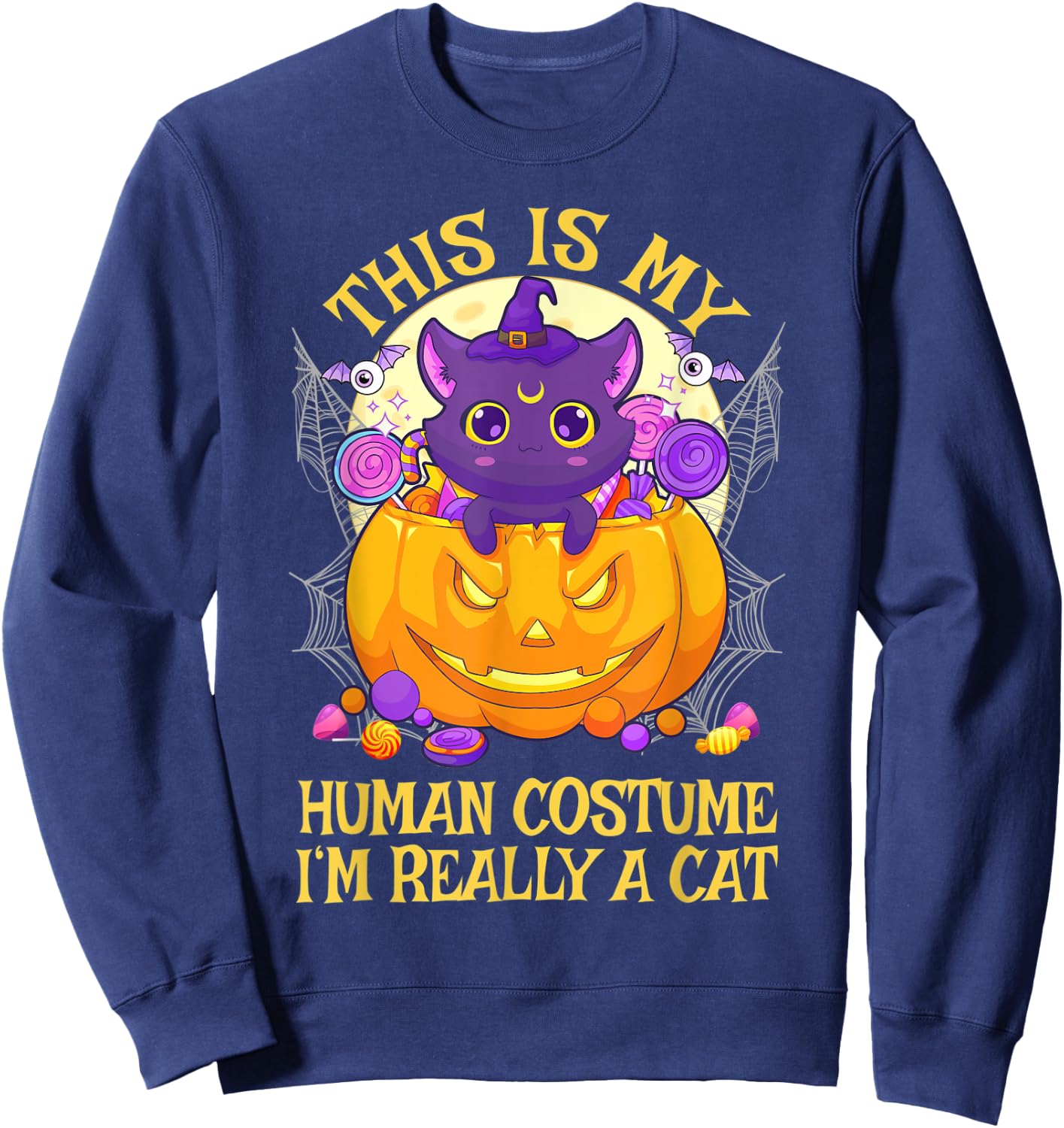 This Is My Human Costume I'm Really A Cat Cute Halloween Sweatshirt - Sweatshirt | Navy