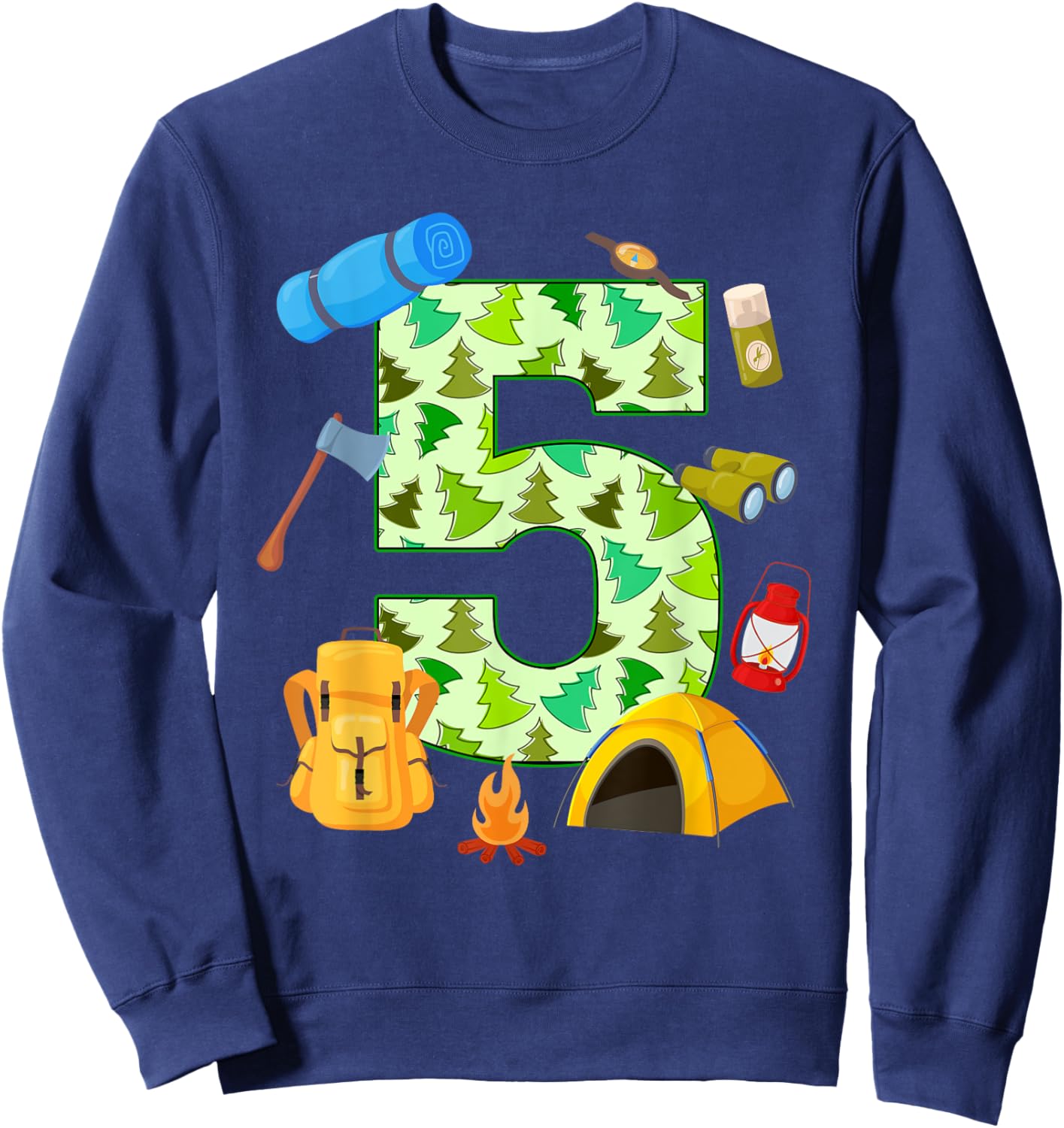 5th Birthday Camping Theme 5 Year Old Birthday Kids Sweatshirt - Sweatshirt | Navy