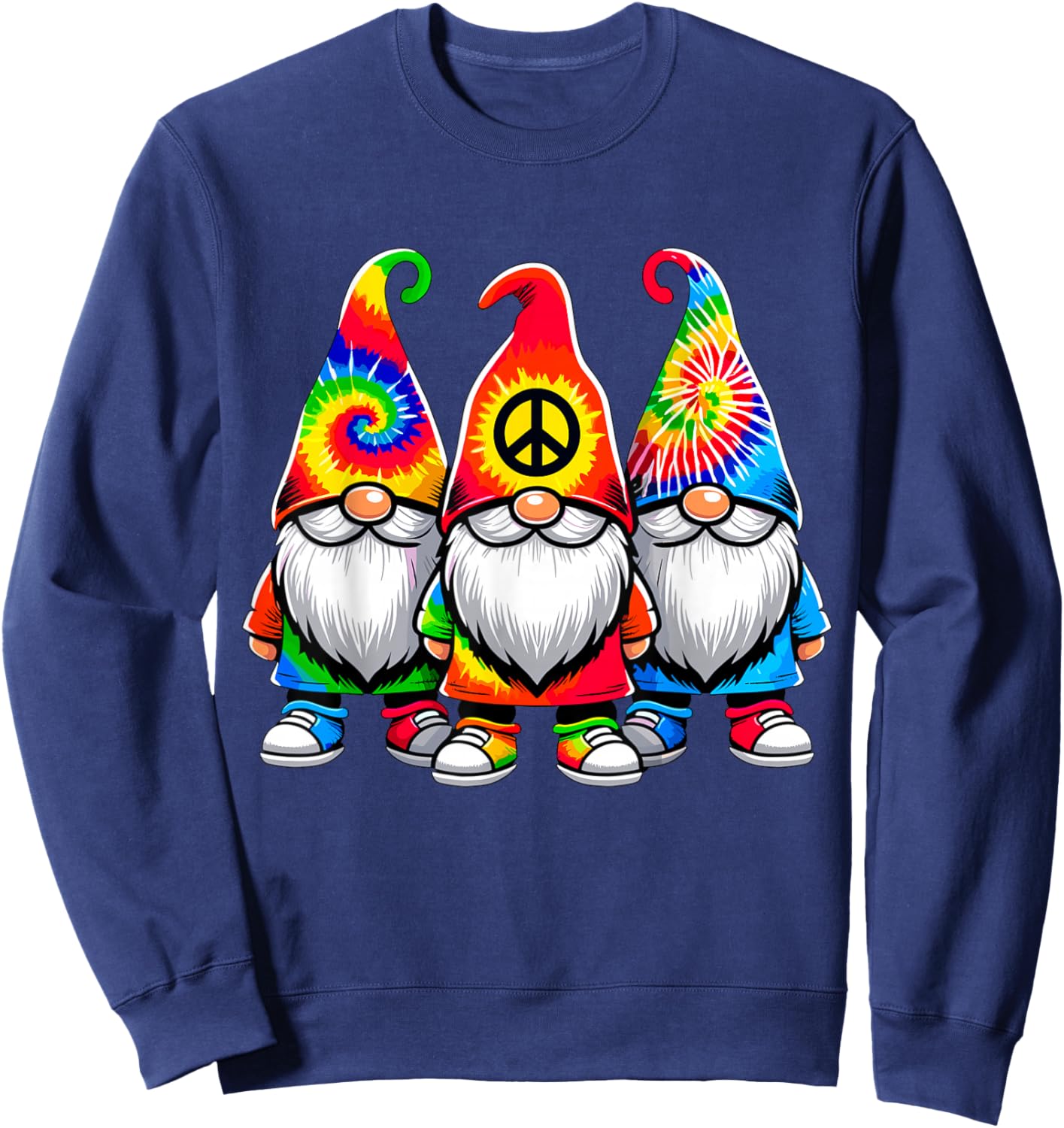 Tie-Dye Gnomes Peace Sign Hippie Sweatshirt - Sweatshirt | Navy