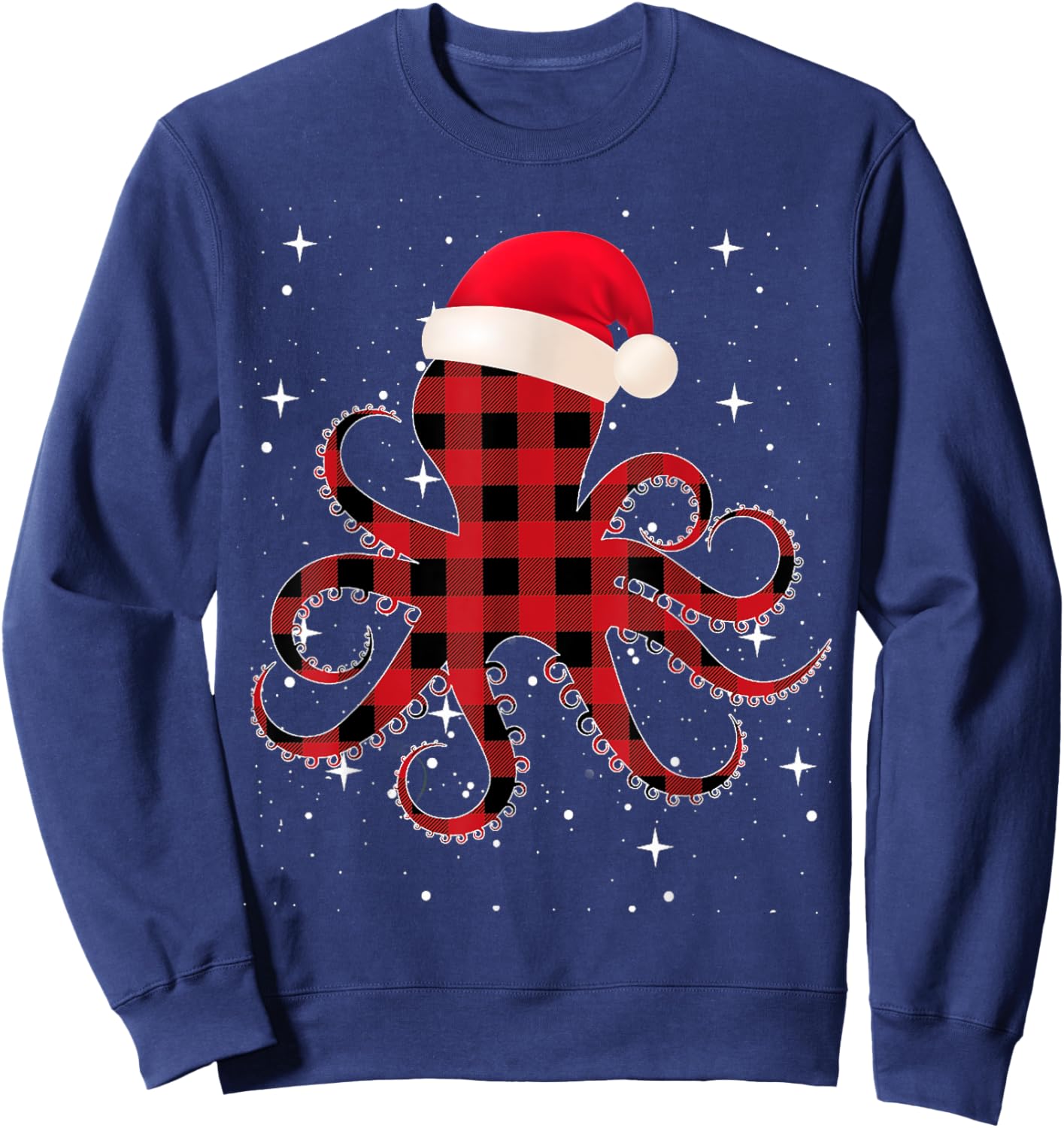 Pajamas Red& Black Plaid Flannel Christmas Octopus Santa Hat Sweatshirt - Sweatshirt | Navy