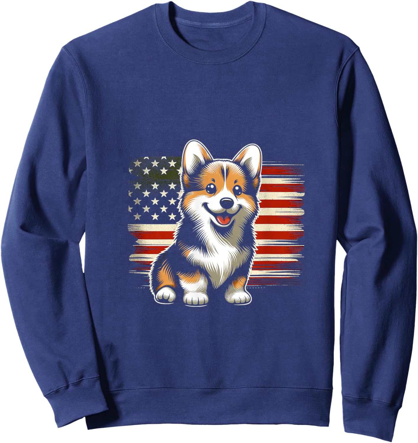 Pembroke Welsh Corgi American Flag USA Flag Sweatshirt - Sweatshirt | Navy