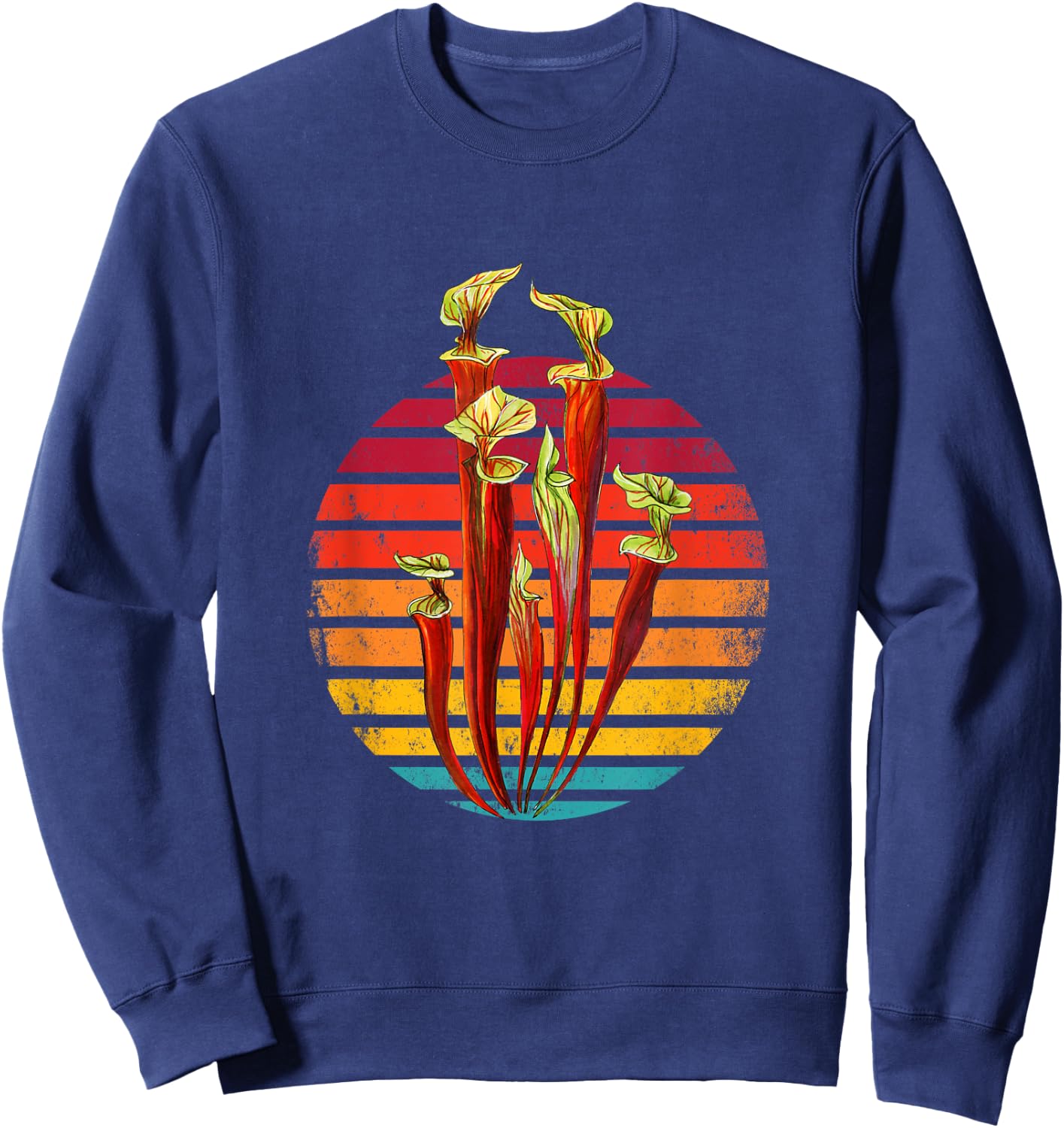 Retro Vintage Sunset Sarracenia Carnivorous Plants Sweatshirt - Sweatshirt | Navy