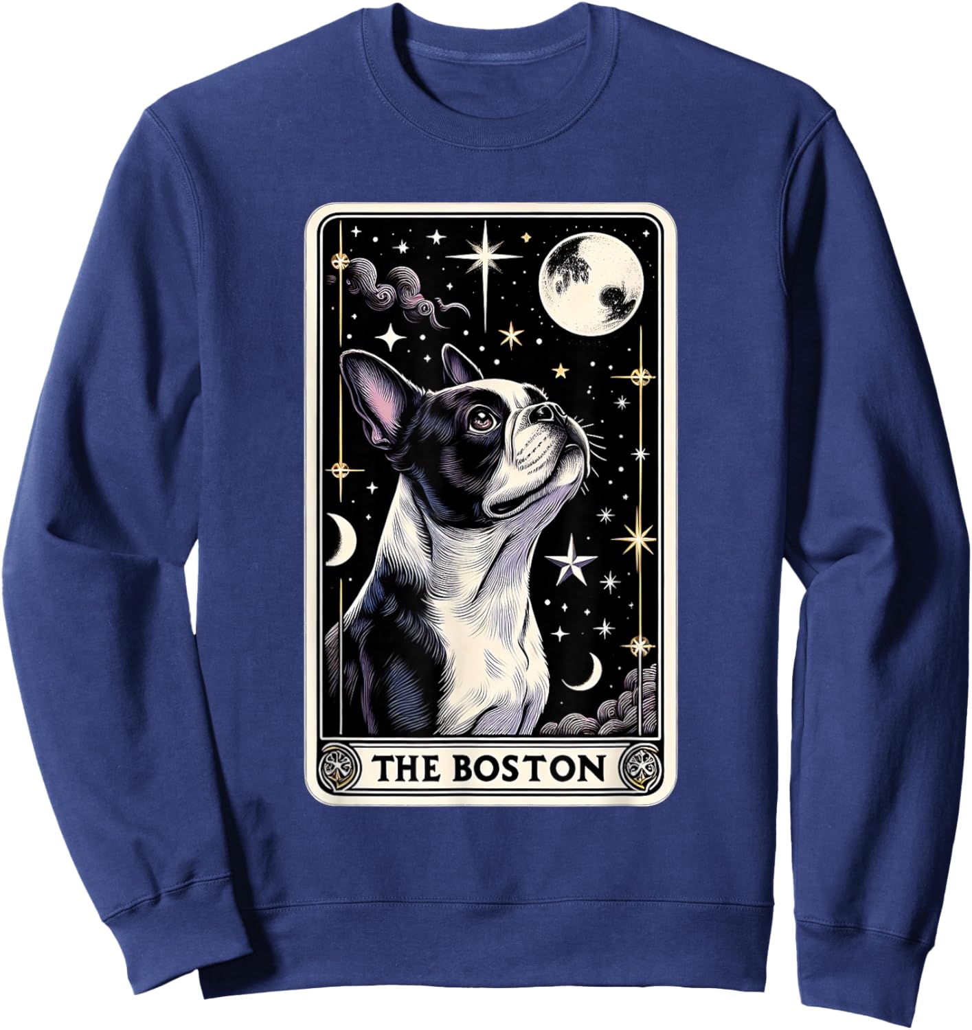 Boston Terrier Tarot Card Star with the Moon Men Women Kids Sweatshirt - Sweatshirt | Navy