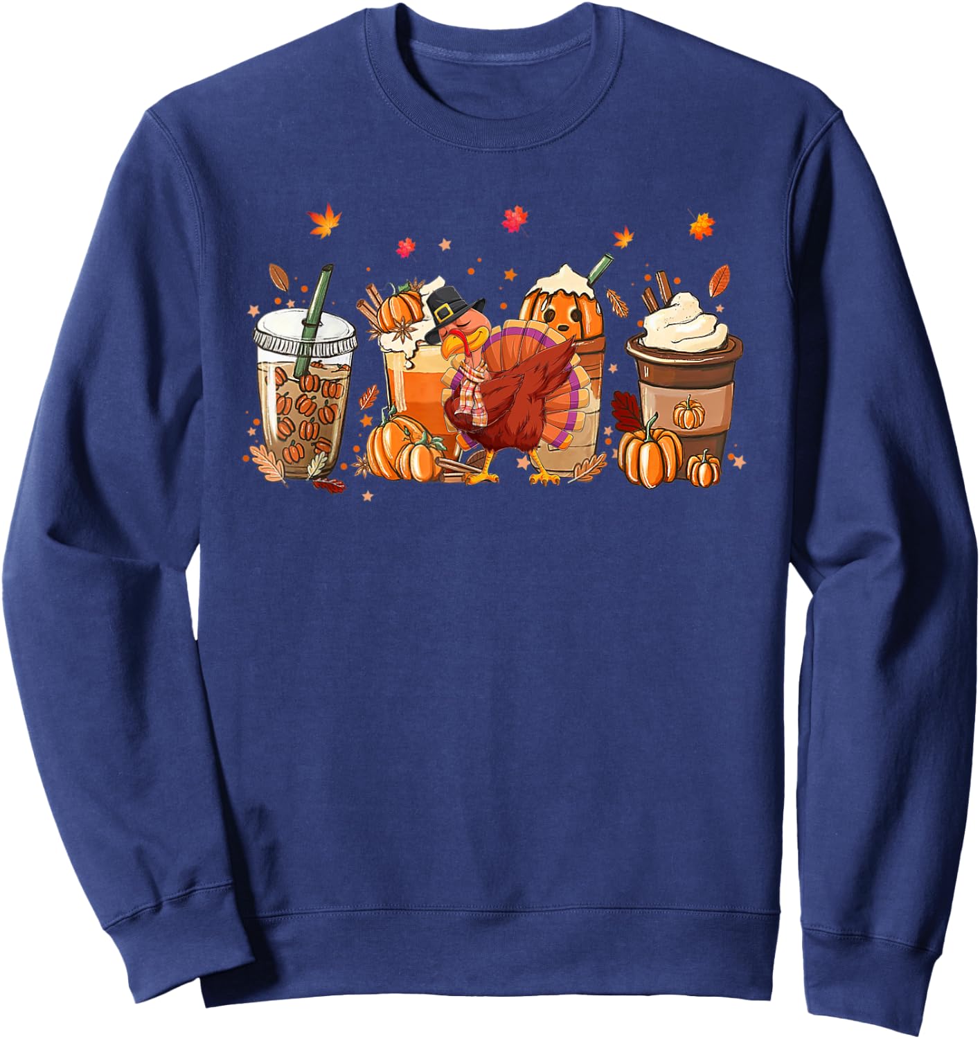 Fall Coffee Pumpkin Spice Latte Iced Autumn Turkey Bird Sweatshirt - Sweatshirt | Navy