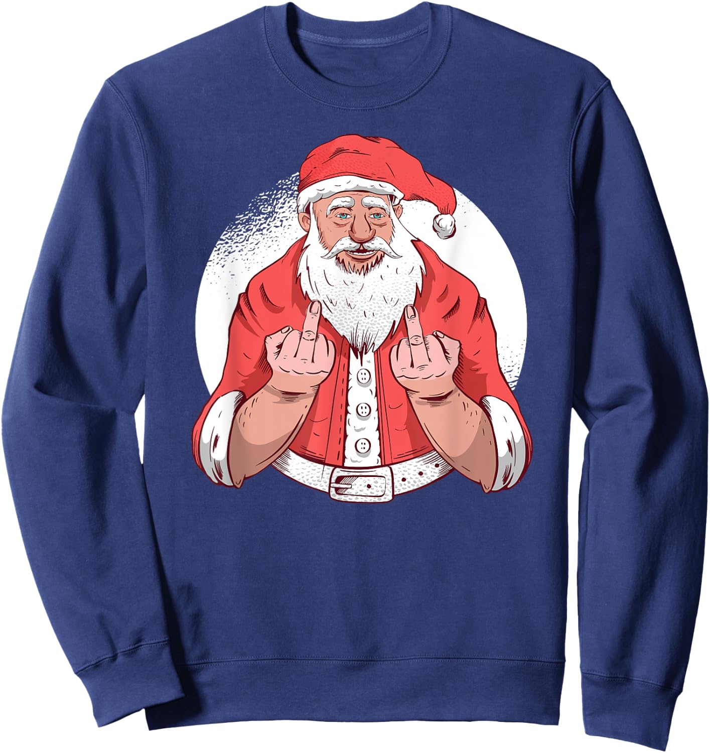 RUDE SANTA says F-ck Off Middle Finger Funny Christmas Meme Sweatshirt - Sweatshirt | Navy