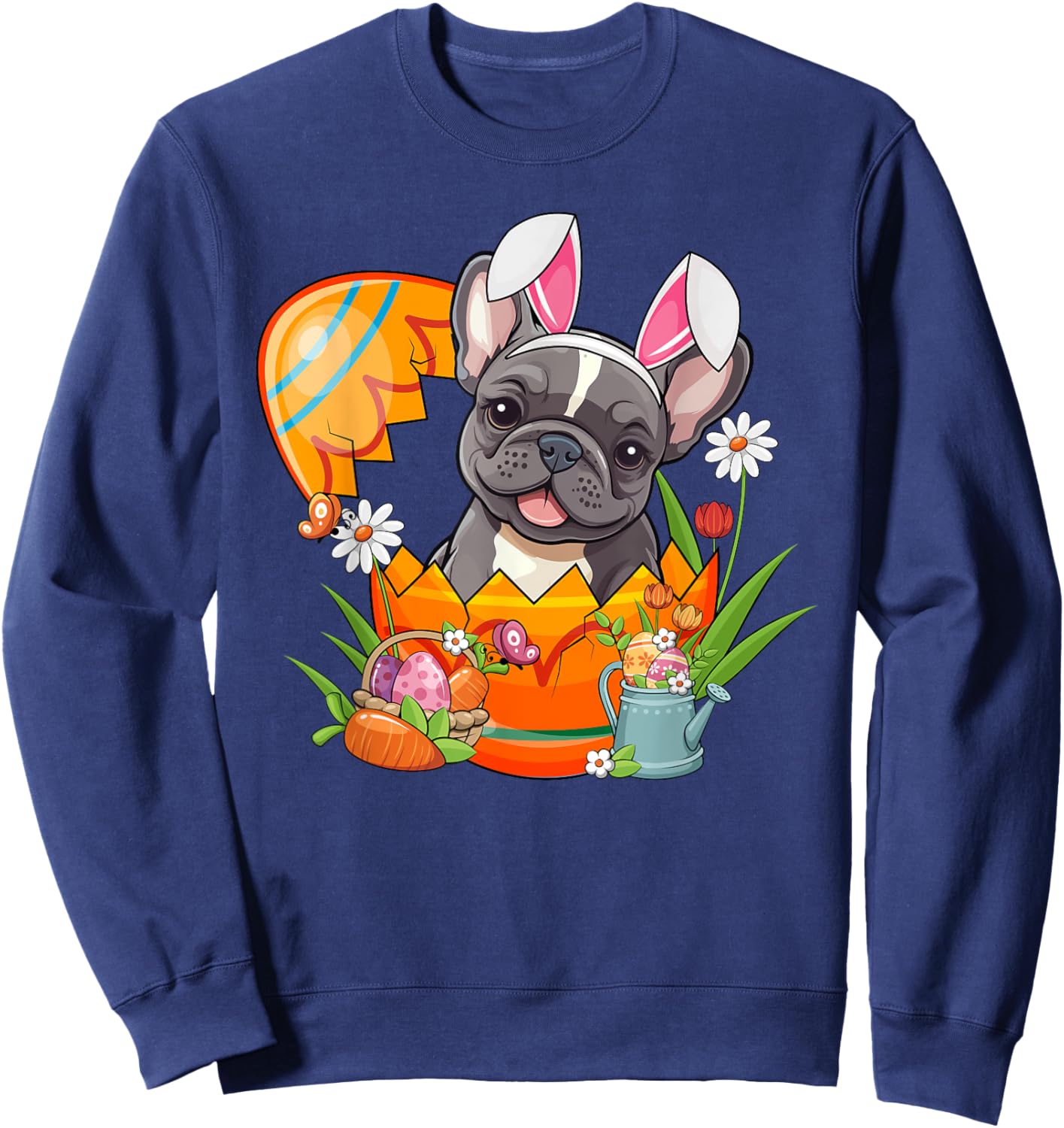 French Bulldog Rabbit Ears Easter Egg Pet Owner Men Women Sweatshirt - Sweatshirt | Navy