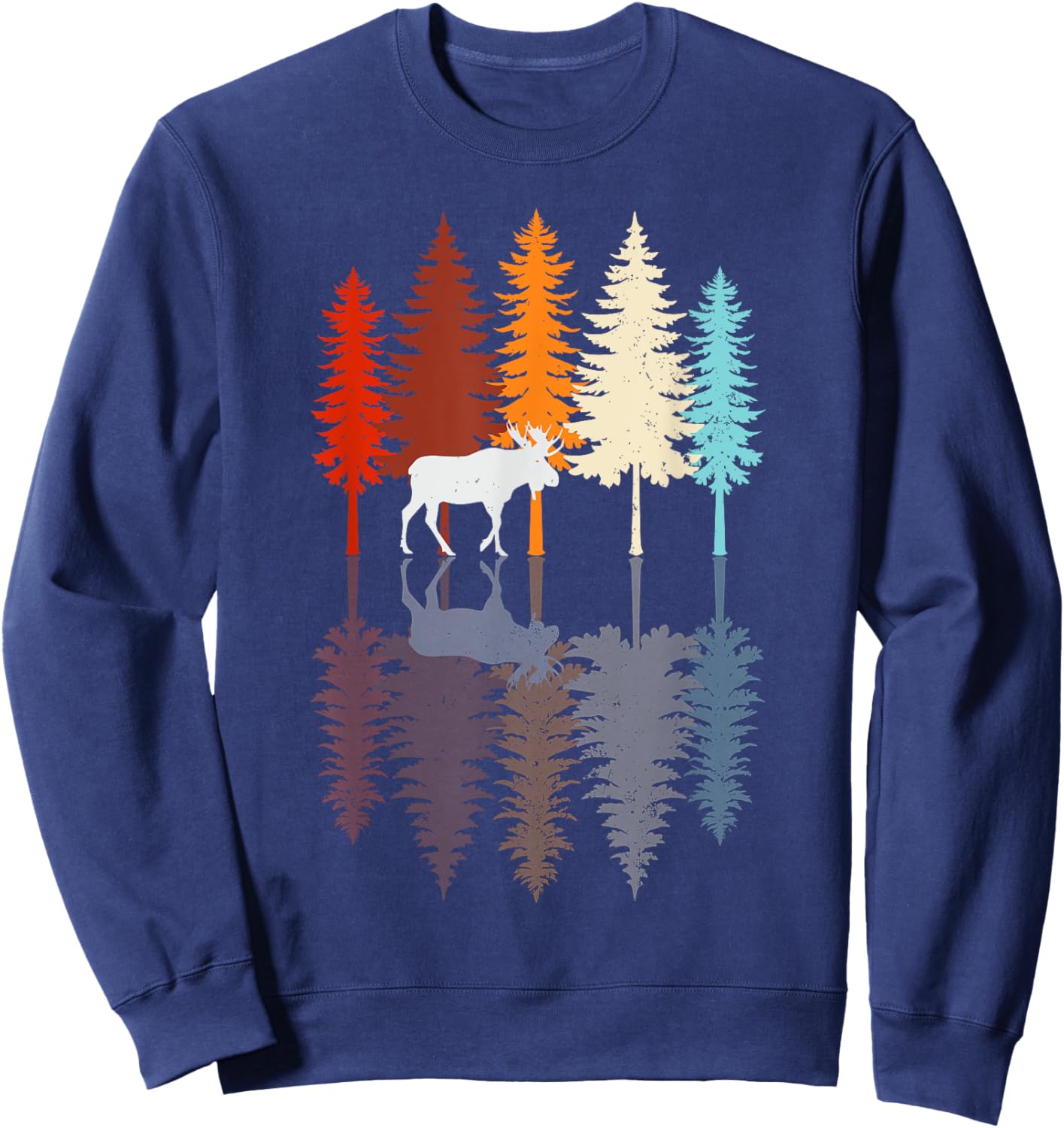 Retro Reflection Vintage Forest Elk Moose Sweatshirt - Sweatshirt | Navy