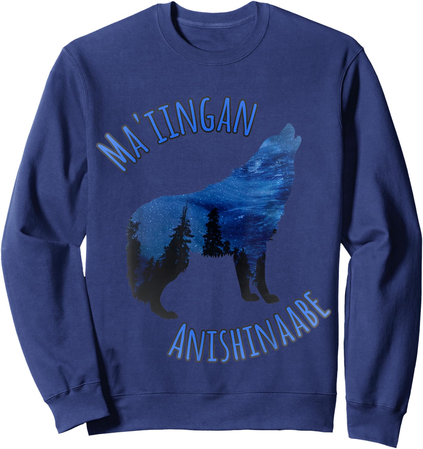 Ma'iingan Anishinaabe Ojibwe Chippewa Language Wolf Sweatshirt - Sweatshirt | Navy