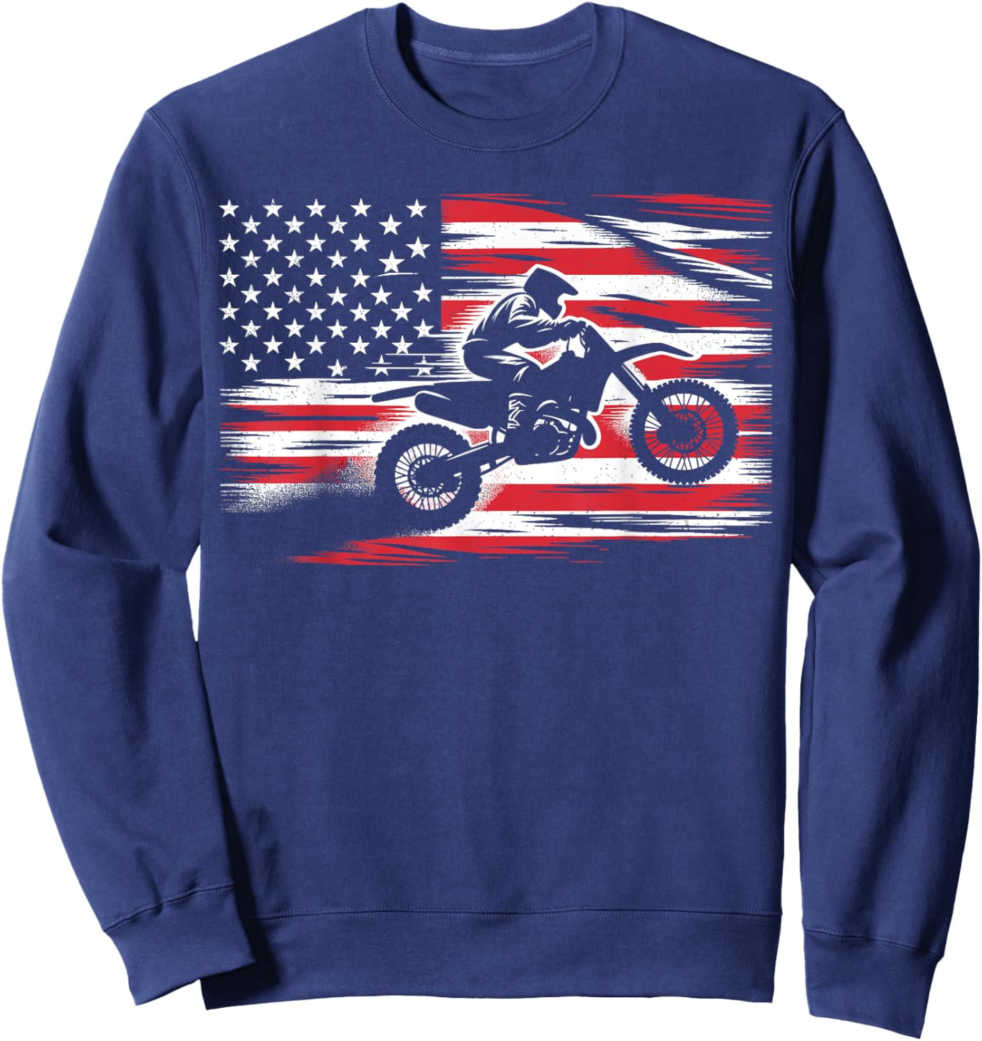 Dirt Bike American Flag Motocross Biker 4th of July Sweatshirt - Sweatshirt | Navy