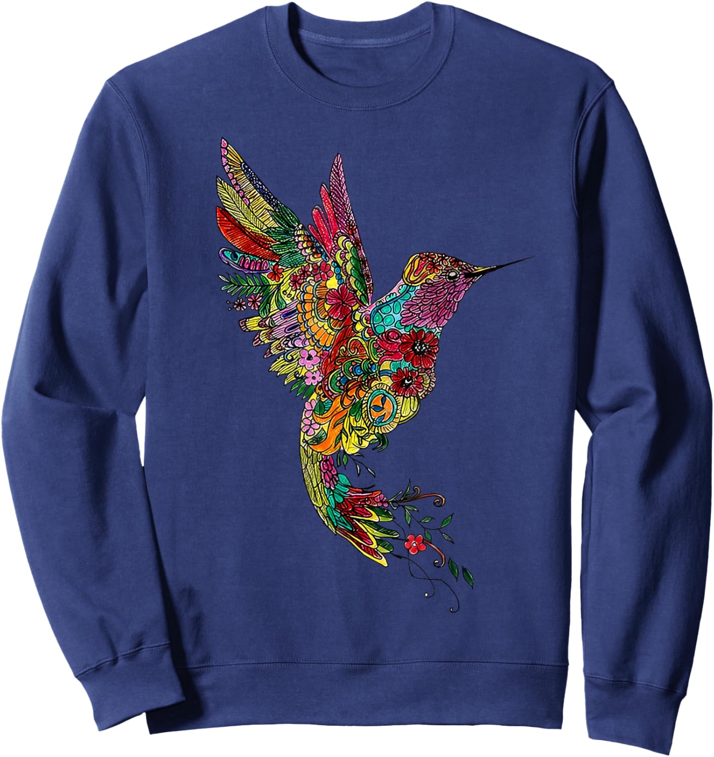 Mandala Hummingbird Graphic Yoga Art Spiritual Meditation Sweatshirt - Sweatshirt | Navy