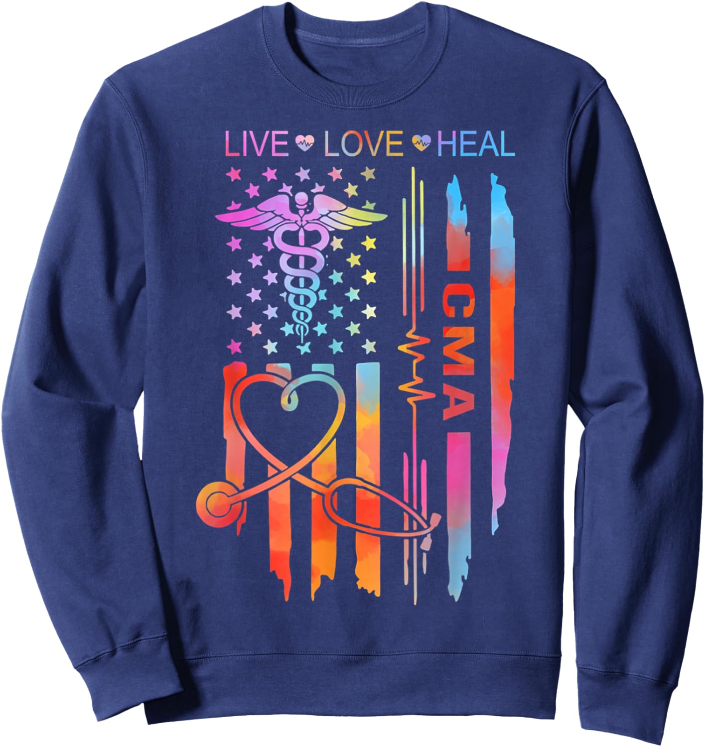 Patriotic CMA Certified Medical Assistant Flag USA Tie Dye Sweatshirt - Sweatshirt | Navy