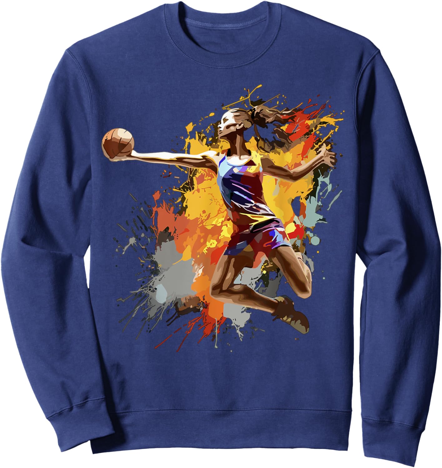 Basketball player woman paint splash women's basketball Sweatshirt - Sweatshirt | Navy