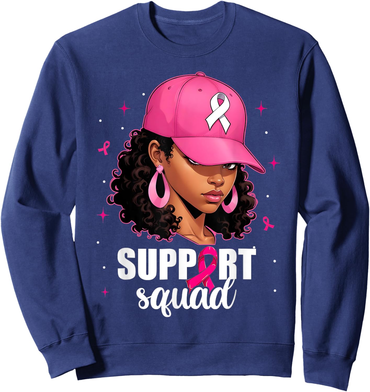 Support Squad Breast Cancer Awareness Black Women Pink Girls Sweatshirt - Sweatshirt | Navy