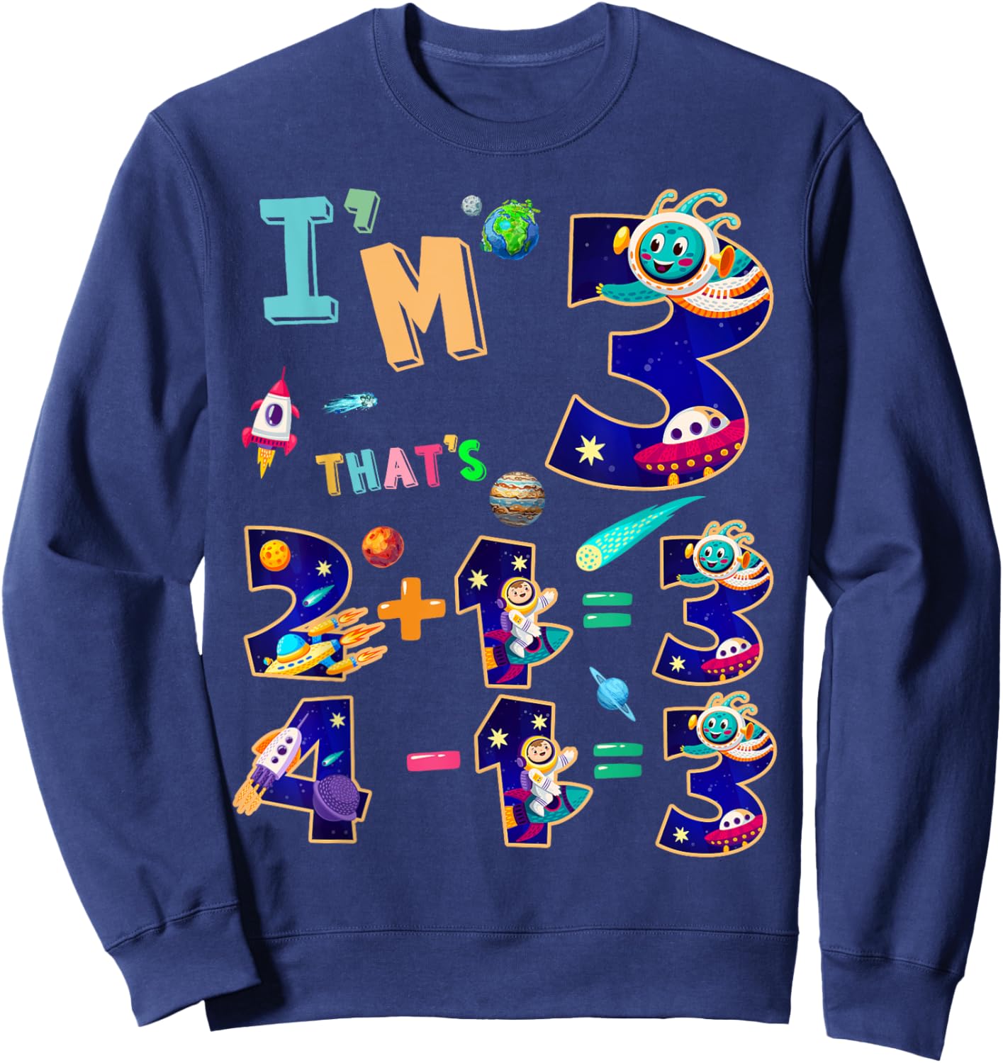 Maths 3rd Birthday Space Idea For Kids & 3 Year Old Numbers Sweatshirt - Sweatshirt | Navy