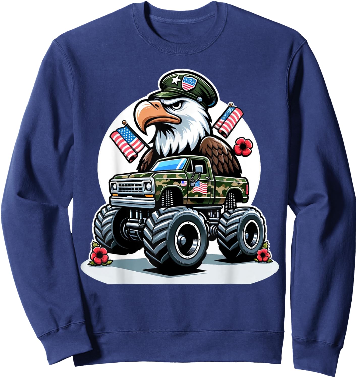 Memorial Day Shirts Kids Boys Eagle American Flag Camo Truck Sweatshirt - Sweatshirt | Navy