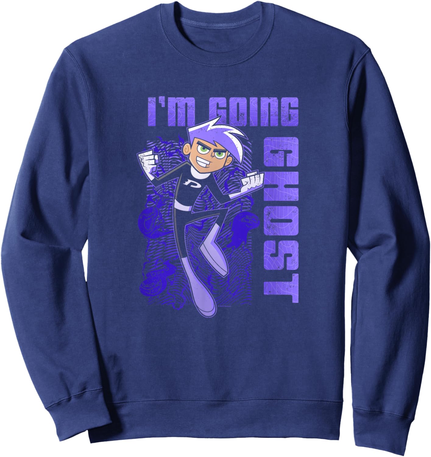 Danny Phantom I'm Going Ghost Purple Text Portrait Sweatshirt - Sweatshirt | Navy