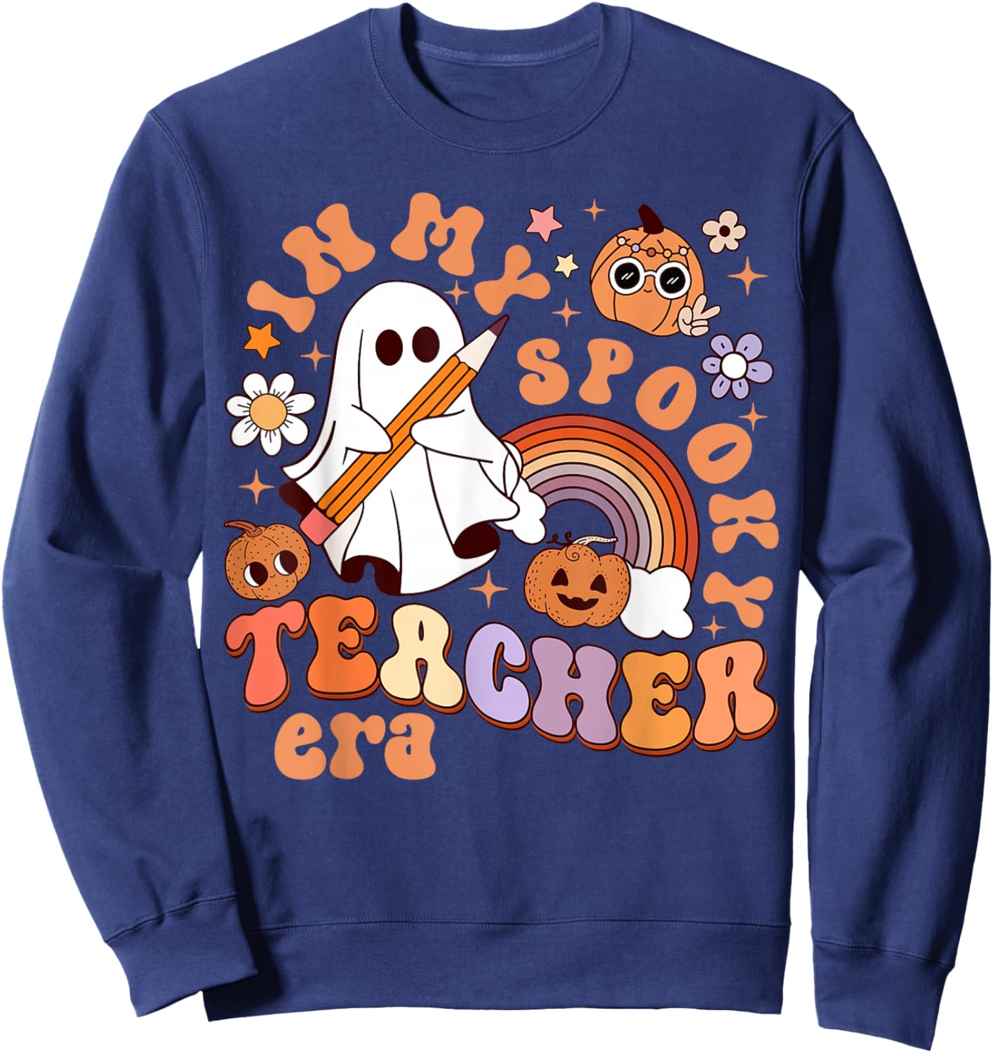 Groovy In My Spooky Math Teacher Era Ghost Funny Halloween Sweatshirt - Sweatshirt | Navy