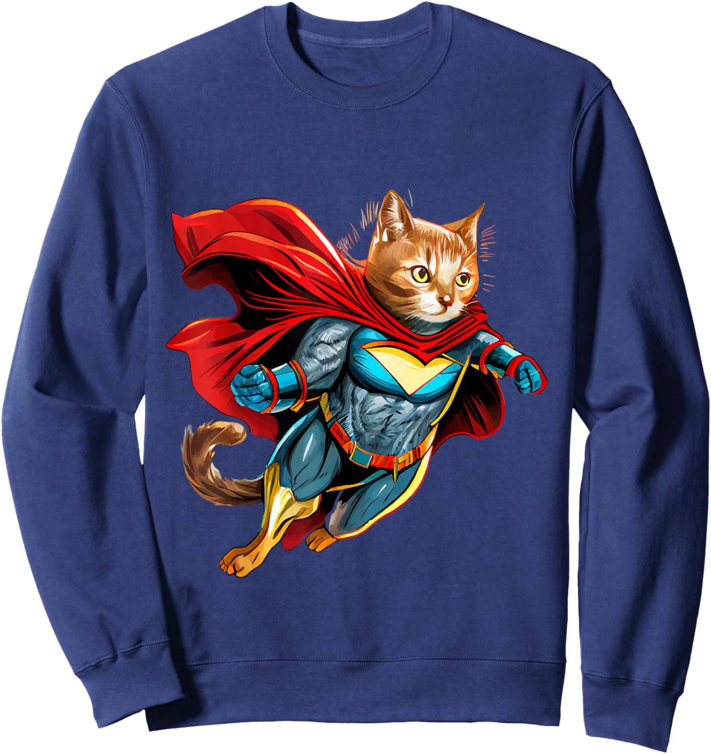 Superhero Cat Red Cape Super Hero Cat Kitten Kitty Sweatshirt - Sweatshirt | Navy