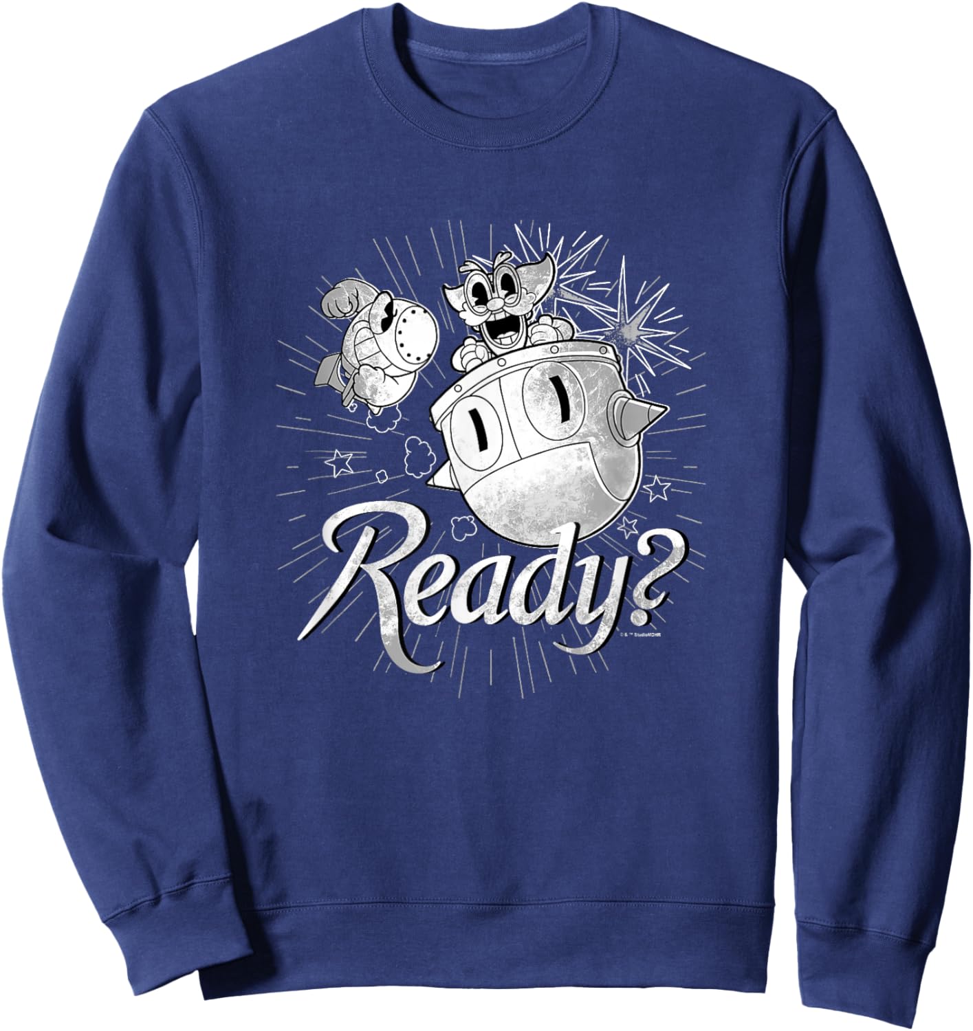 Cuphead Dr. Kahl's Robot Ready For Battle Retro Big Poster Sweatshirt - Sweatshirt | Navy