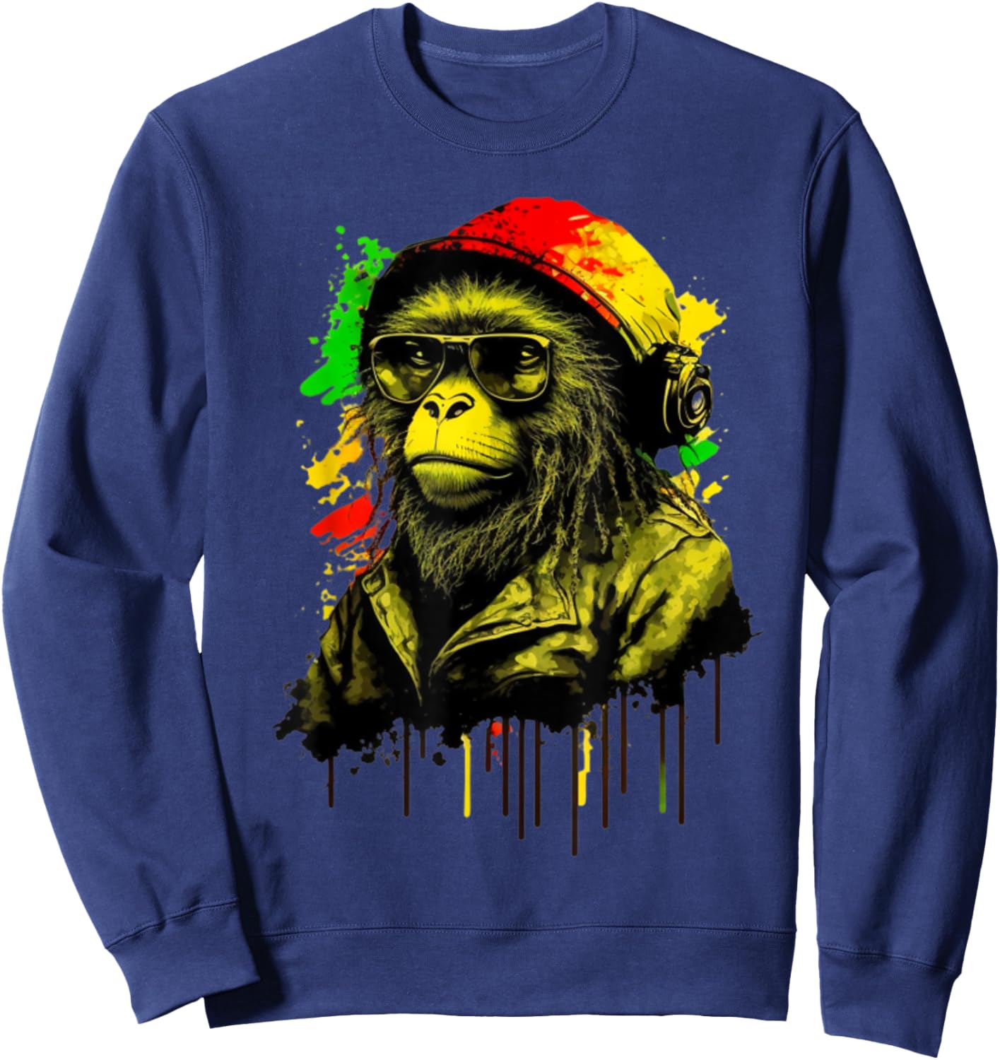 Rasta Monkey Stylish Rastafari Design Reggae & Jamaica Vibes Sweatshirt - Sweatshirt | Navy
