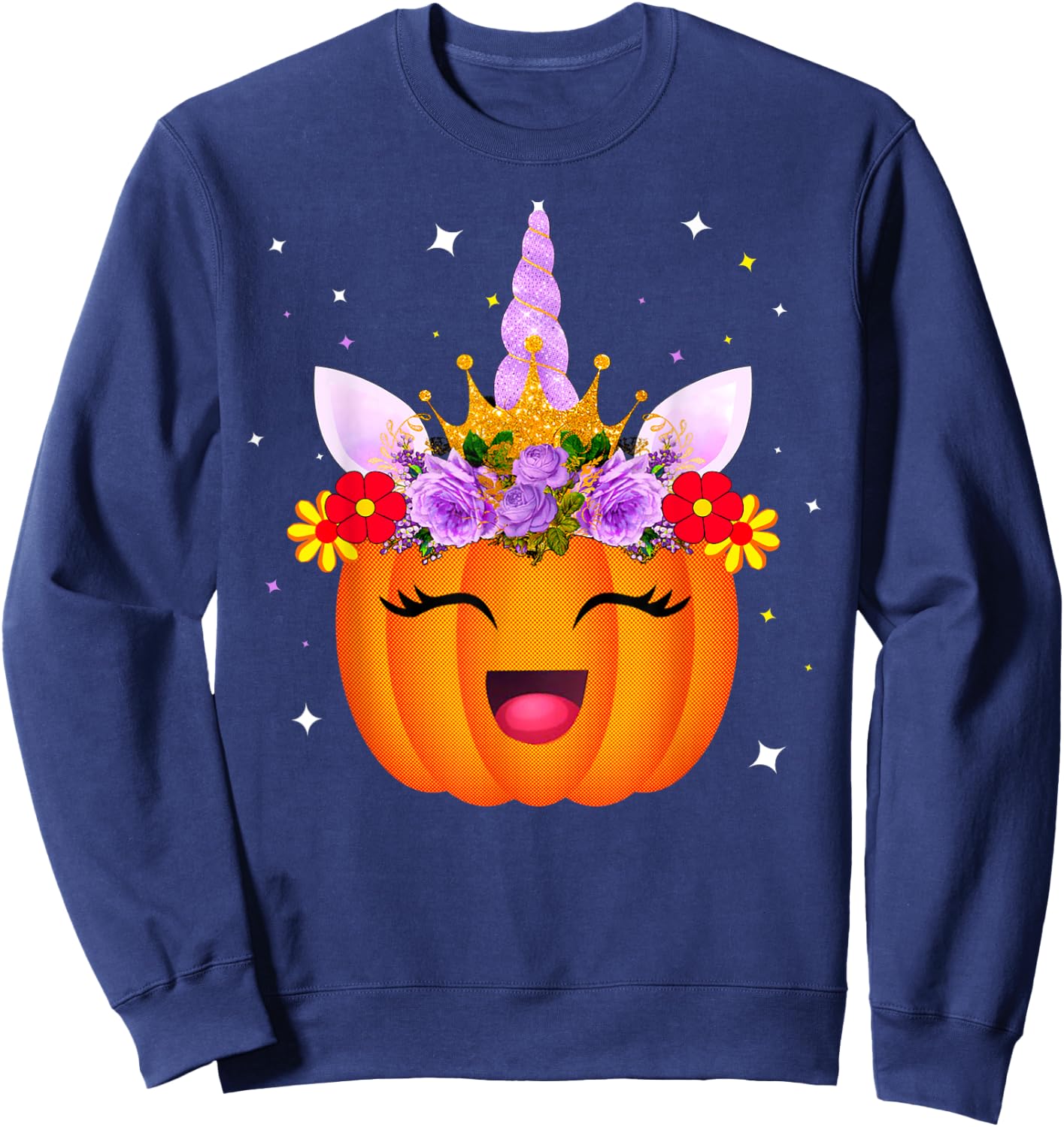Girl Unicorn Pumpkin Halloween Unicorn Pumpkin Princess Sweatshirt - Sweatshirt | Navy