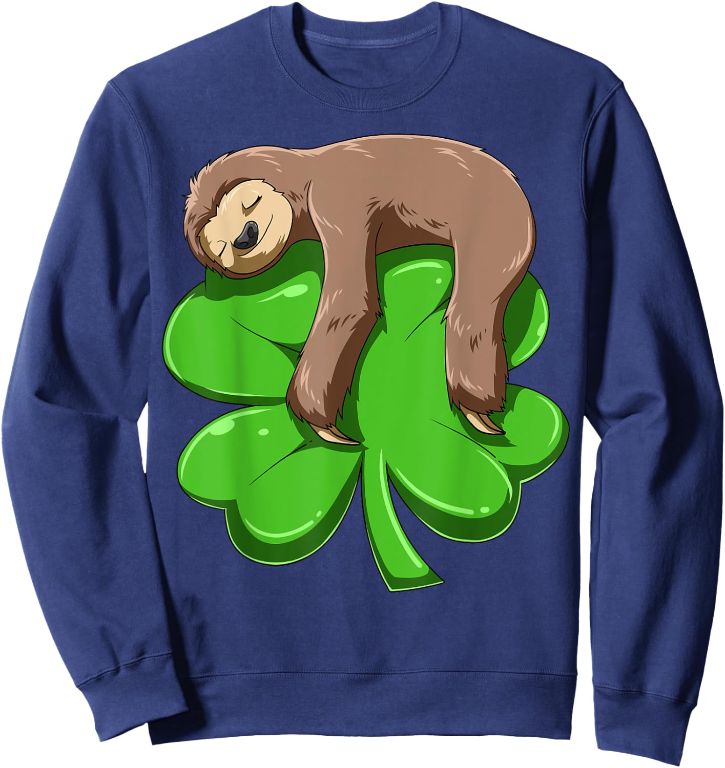 Sloth Sleeping On Shamrock Sloth St Patricks Day Sloth Irish Sweatshirt - Sweatshirt | Navy