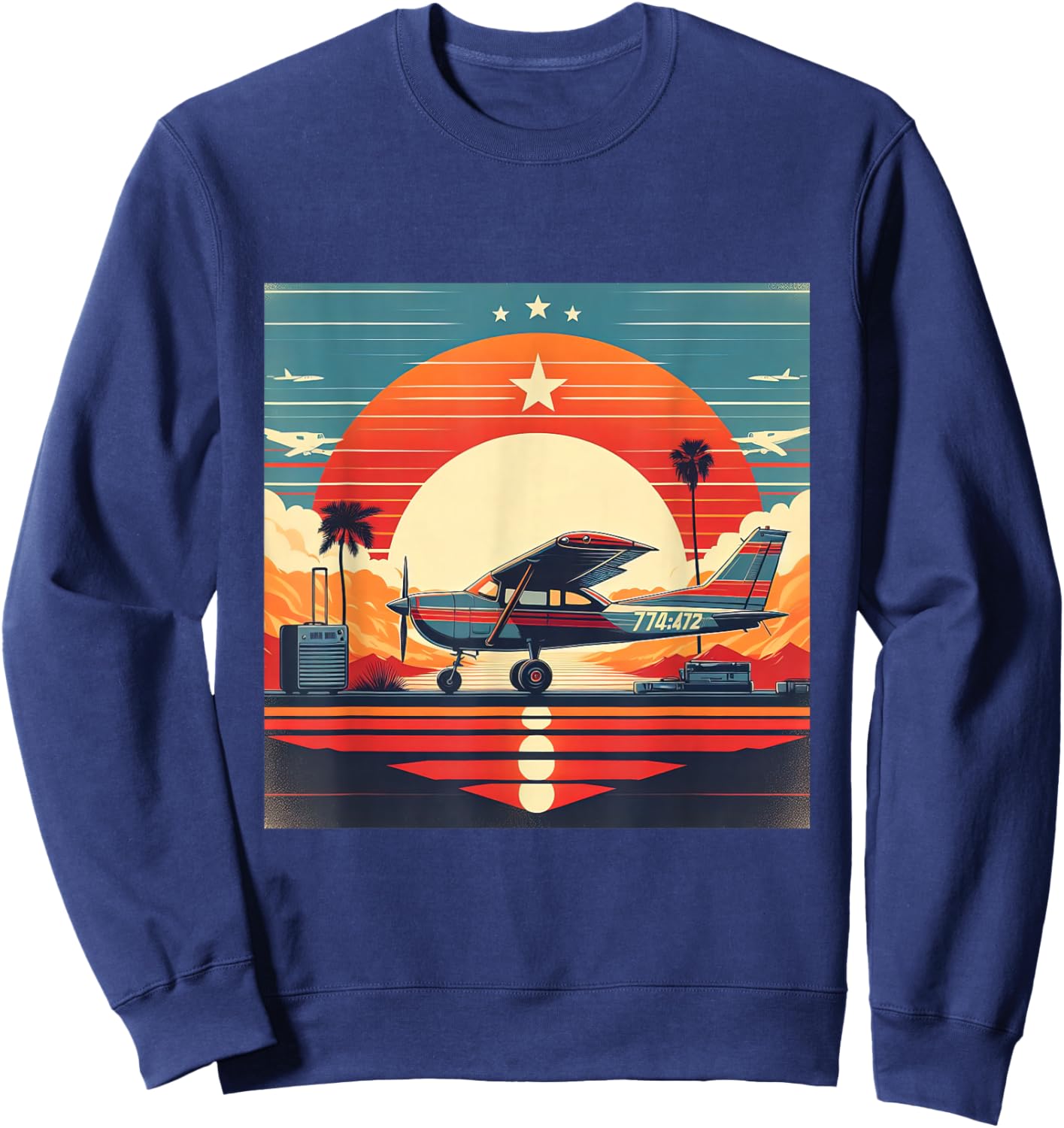 C-172 Skyhawk Vintage C172 Airplane Retro Sunset Pilot Sweatshirt - Sweatshirt | Navy