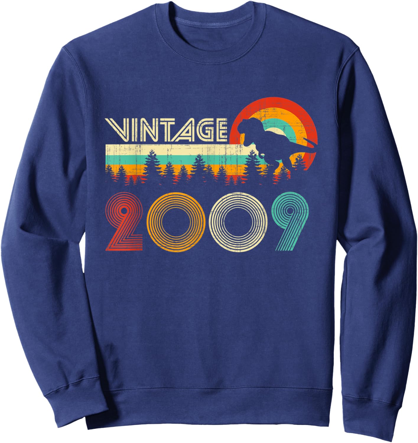 14 Year Old Gifts Boys Vintage 2009 14th Birthday Dinosaur Sweatshirt - Sweatshirt | Navy