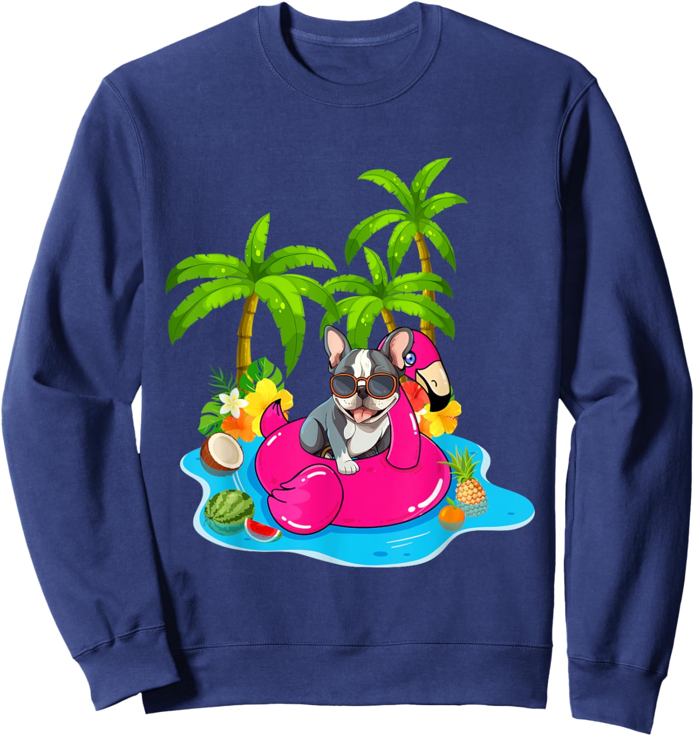 French Bulldog chillin tropical drink summer beach vacation Women Kids Sweatshirt - Sweatshirt | Navy