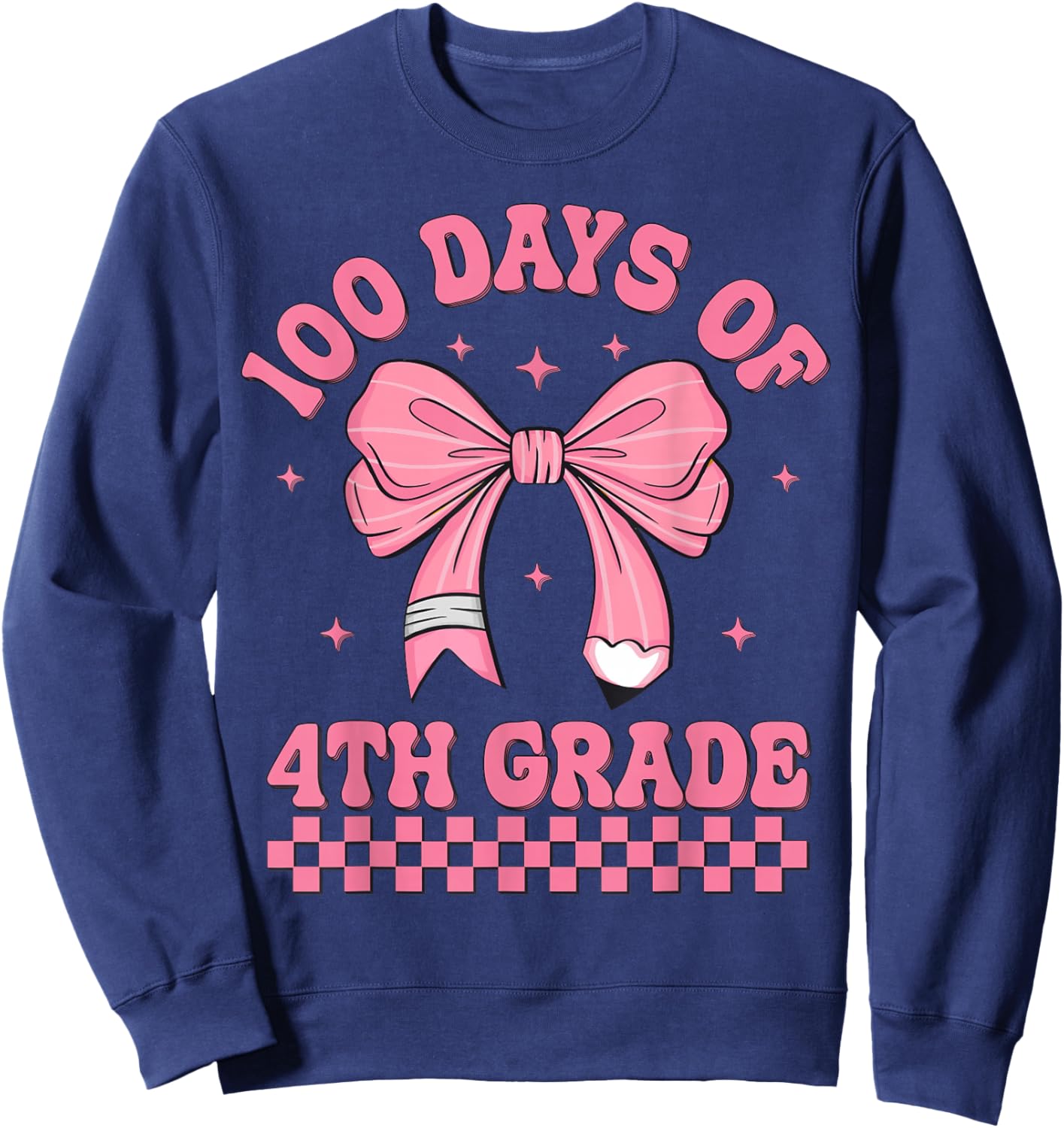 100th Day Of School Coquette Bow 100 Days Of 4th Grade Sweatshirt - Sweatshirt | Navy