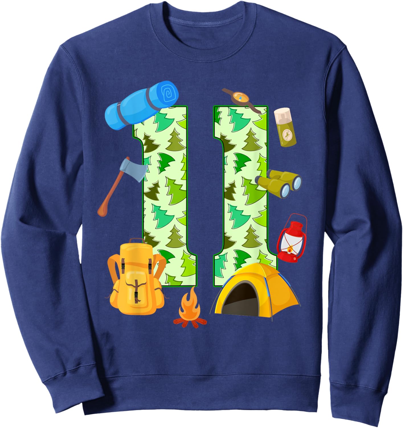 11th Birthday Camping Theme 11 Year Old Birthday Kids Sweatshirt - Sweatshirt | Navy