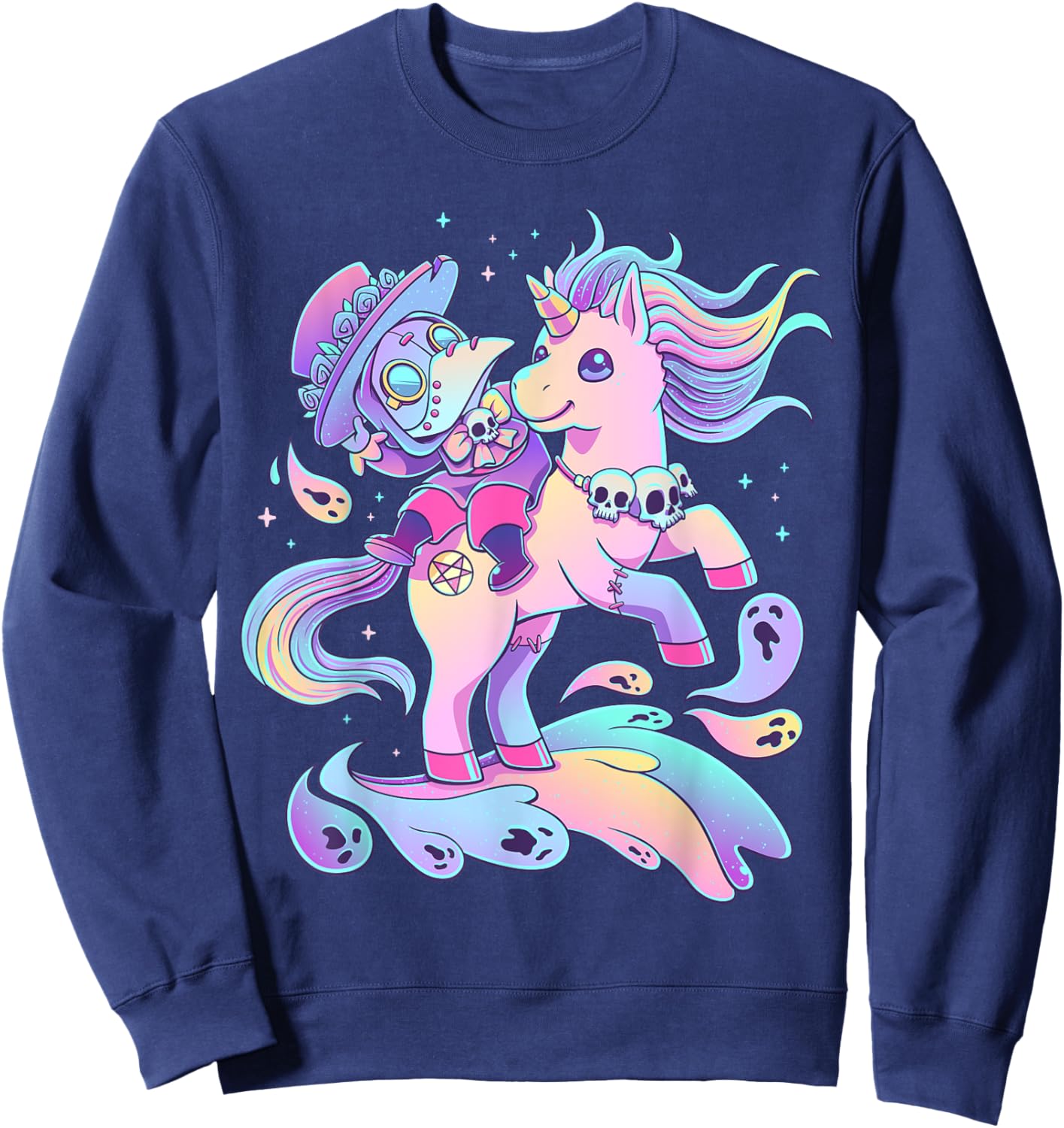 Pastel Goth Cute Creepy Plague Doctor Kawaii Unicorn Occult Sweatshirt - Sweatshirt | Navy