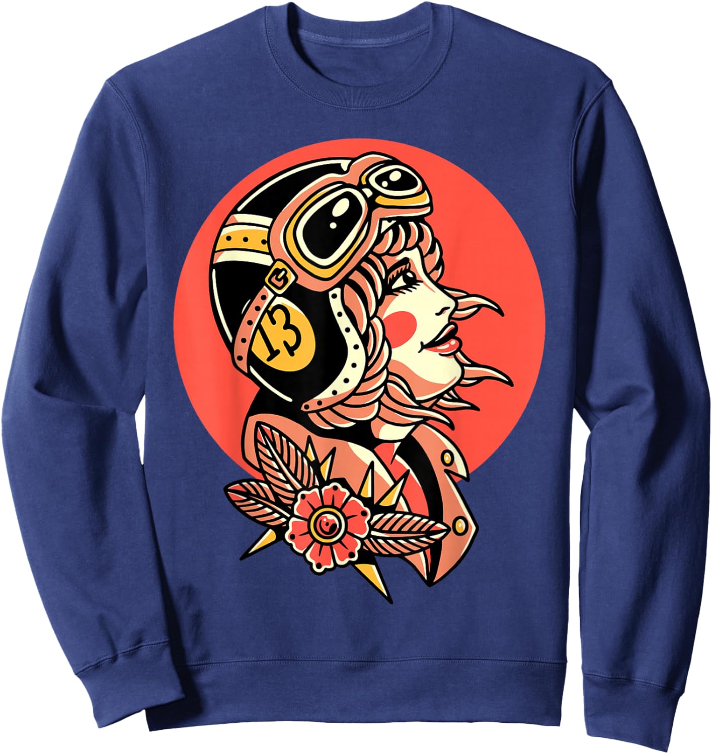 Biker Girl Traditional Tattoo Flash Sweatshirt - Sweatshirt | Navy