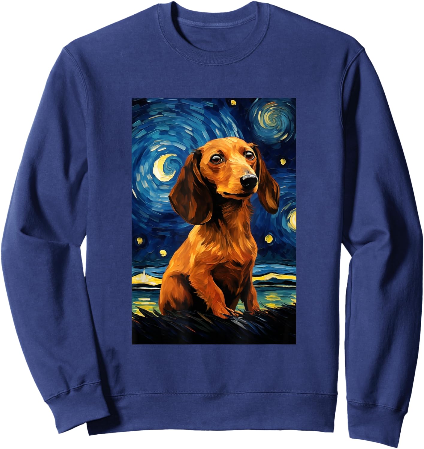 Cute Dachshund Dog Doggy - Van Gogh Style - Starry Night Sweatshirt - Sweatshirt | Navy