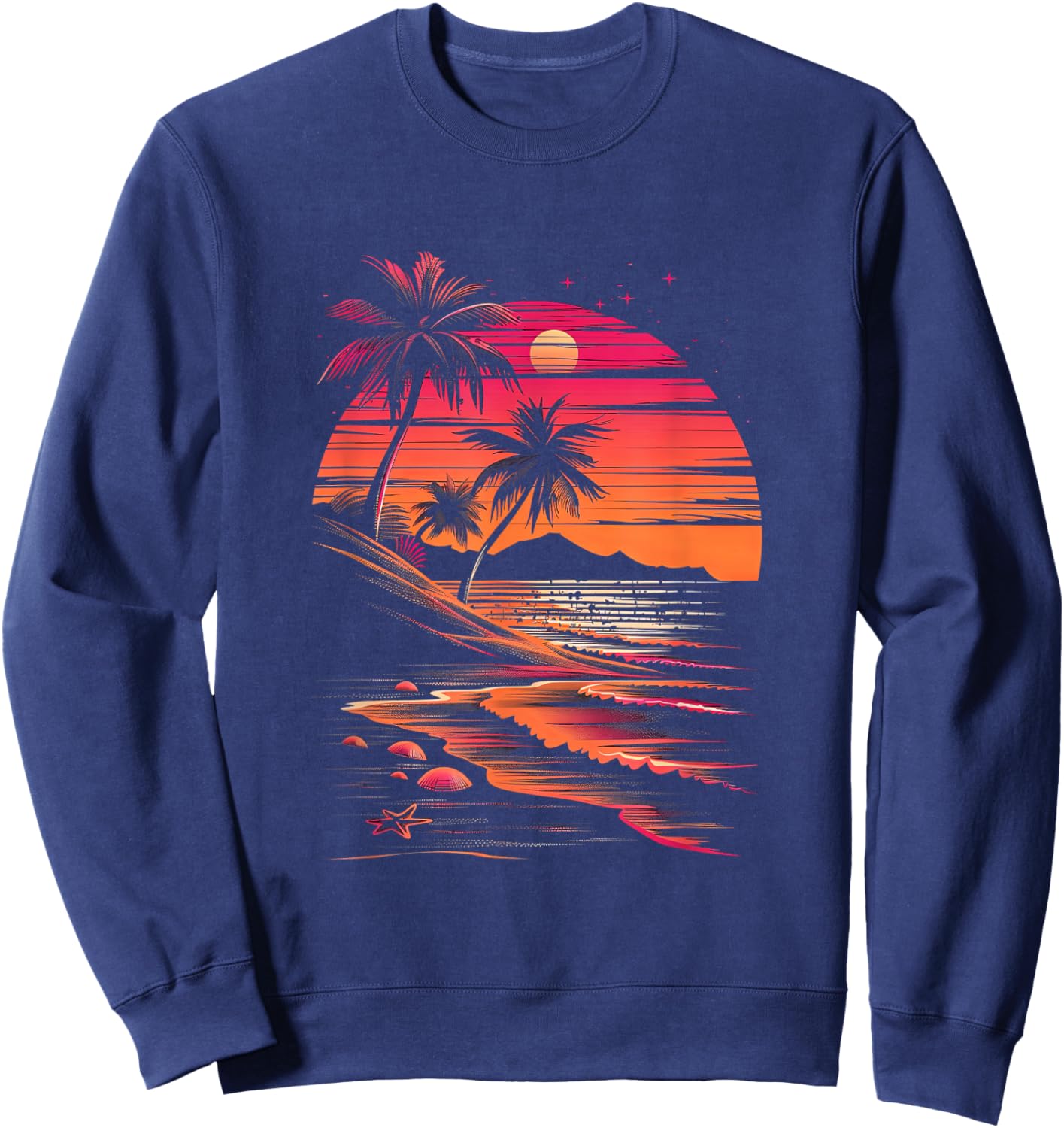 Tropical Sunset Pink Black Beach Scene Sweatshirt - Sweatshirt | Navy