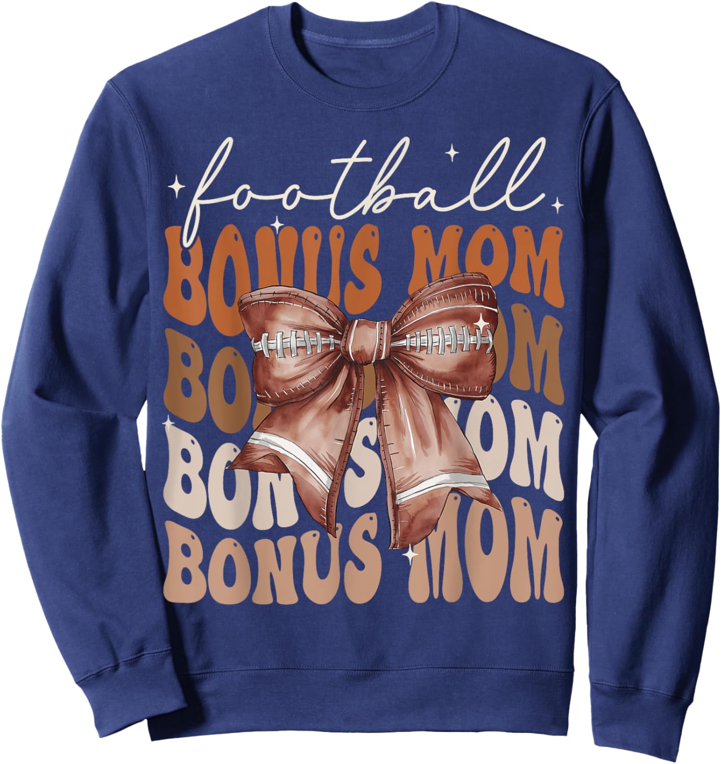 Football Bonus Mom American Football Coquette Bow Groovy Sweatshirt - Sweatshirt | Navy