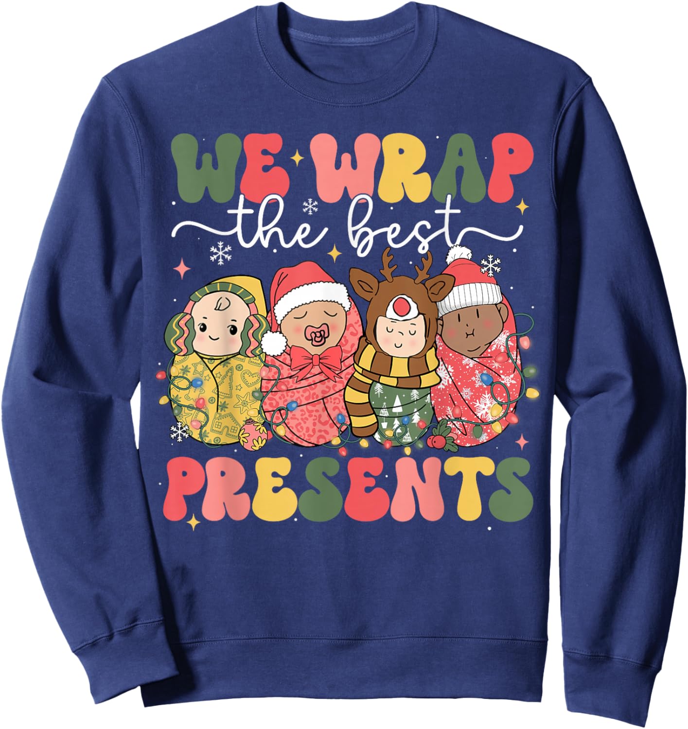 Christmas Labor & Delivery Nurse Lat - Adults, Black, Small, Short Sleeve, Cotton Blend, , Themed Novelty, Holiday, L&D Nurse, Christmas Lovers, Labor & Delivery Staff Sweatshirt - Sweatshirt | Navy