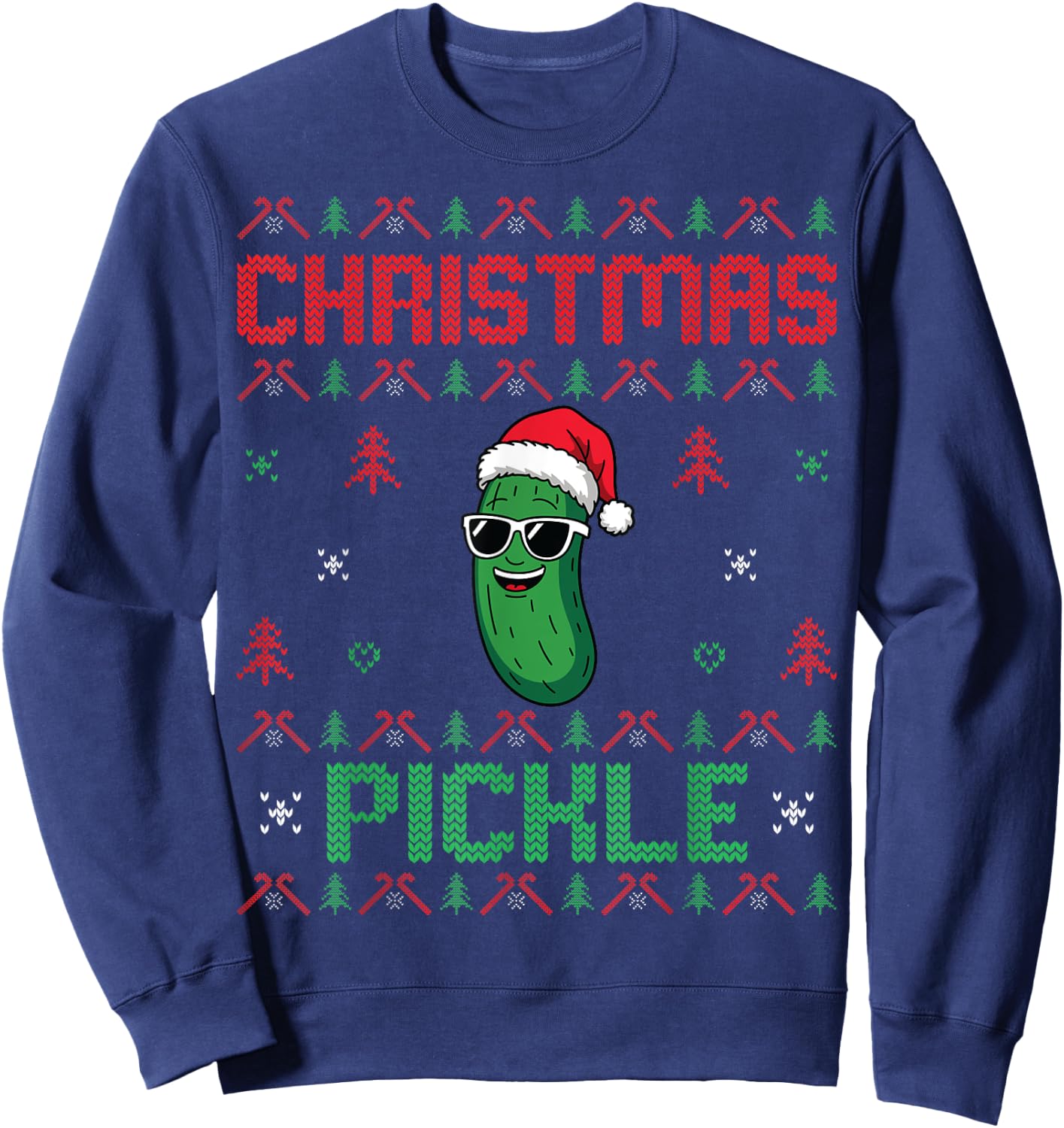 Pickle Wearing Santa Hat Xmas Party - Ugly Christmas Pickle Sweatshirt - Sweatshirt | Navy